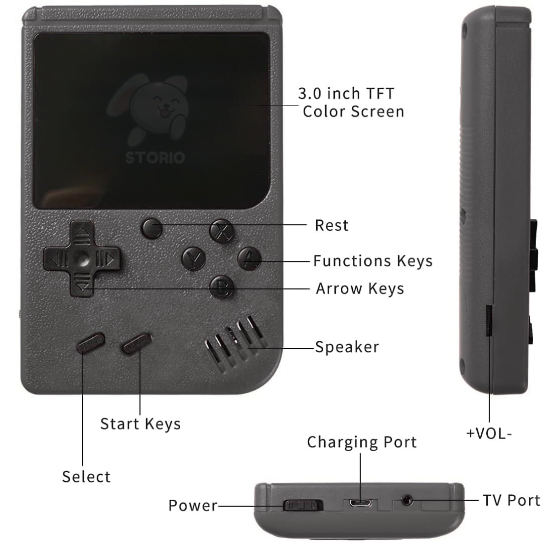 Storio Rechargeable Pocket Video Game for Kids 400 in 1 Retro Game Box Console Handheld Game Box with TV Output - Black - Image 4