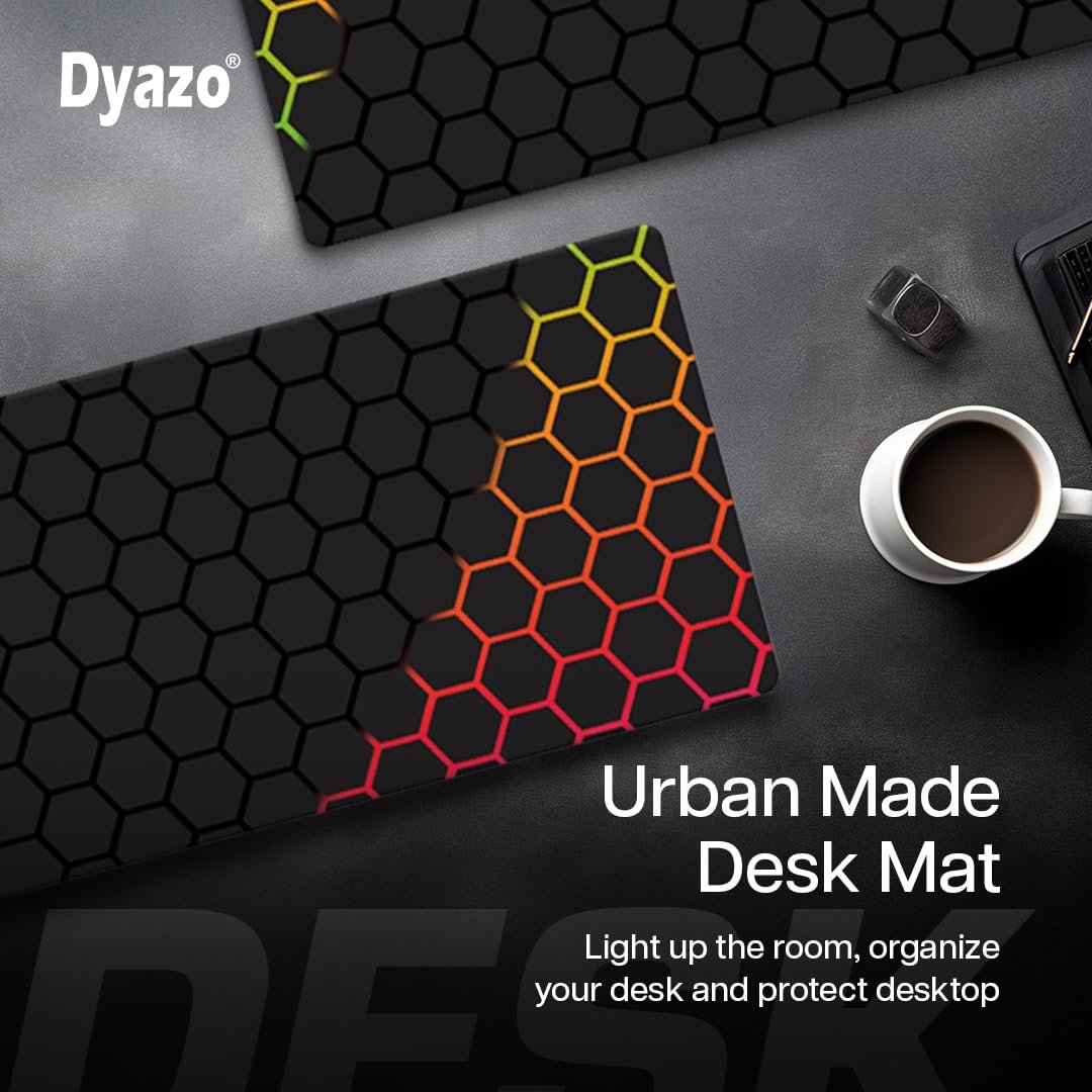 Dyazo Hexagonal Pattern Desk Mat | Water-Resistant Anti-Slip Desk Pad | Extended Gaming Mouse Pad with Rubber Stitched Edges (800mm x 300mm x 3mm) for Laptop & Computer – Black & Orange - Image 6