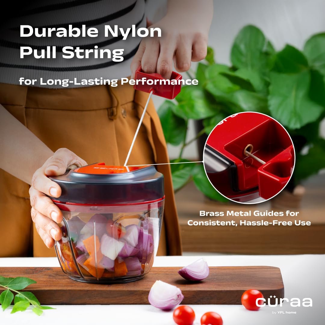 Cüraa by YFL home ChopLab Lite Manual Chopper | 650 ml Portable Vegetable Chopper| Mini Chopper for Kitchen with Stainless Steel Blades for Chopping Onion, Ginger, Garlic, Vegetables, Herbs, Nuts |Red - Image 6