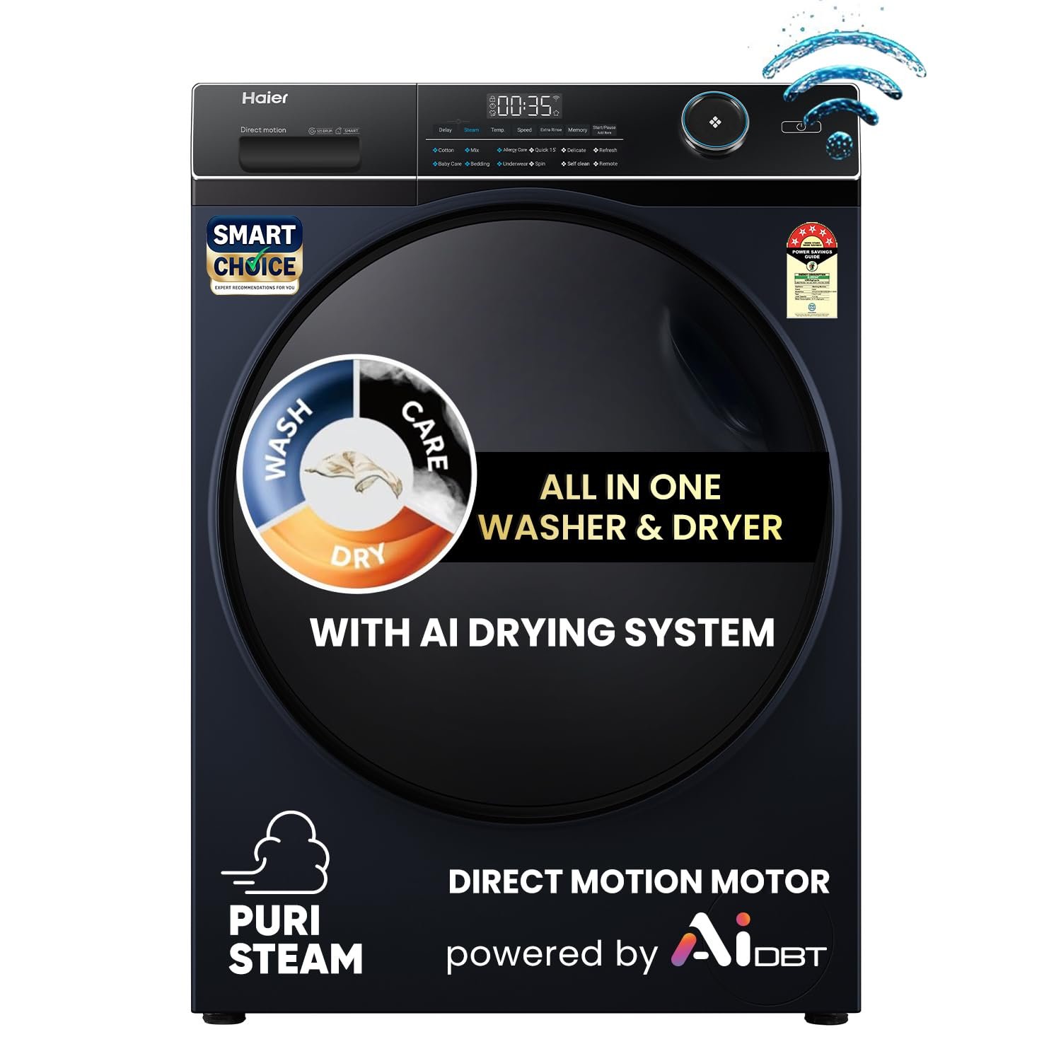 Haier SmartChoice 11 Kg (Wash) / 7 Kg (Dry), 5 Star, Powered by AI-DBT, Direct Drive Technology, Wifi, PuriSteam, I-Refresh, Front Load Fully Automatic Washer Dryer, (EFLD110-DM14IEICBKU1,Black) - Image 2