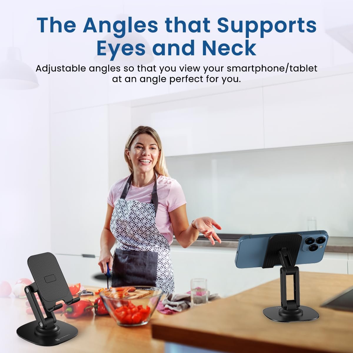 Portronics Mobot III 360° Rotatable & Foldable Mobile Phone Holder With Stable Metallic base,Adjustable Height, Anti Skid Pad,Tabletop Mobile Phone Stand for all Smartphones,tablets,Kindle,ipad(Black) - Image 4