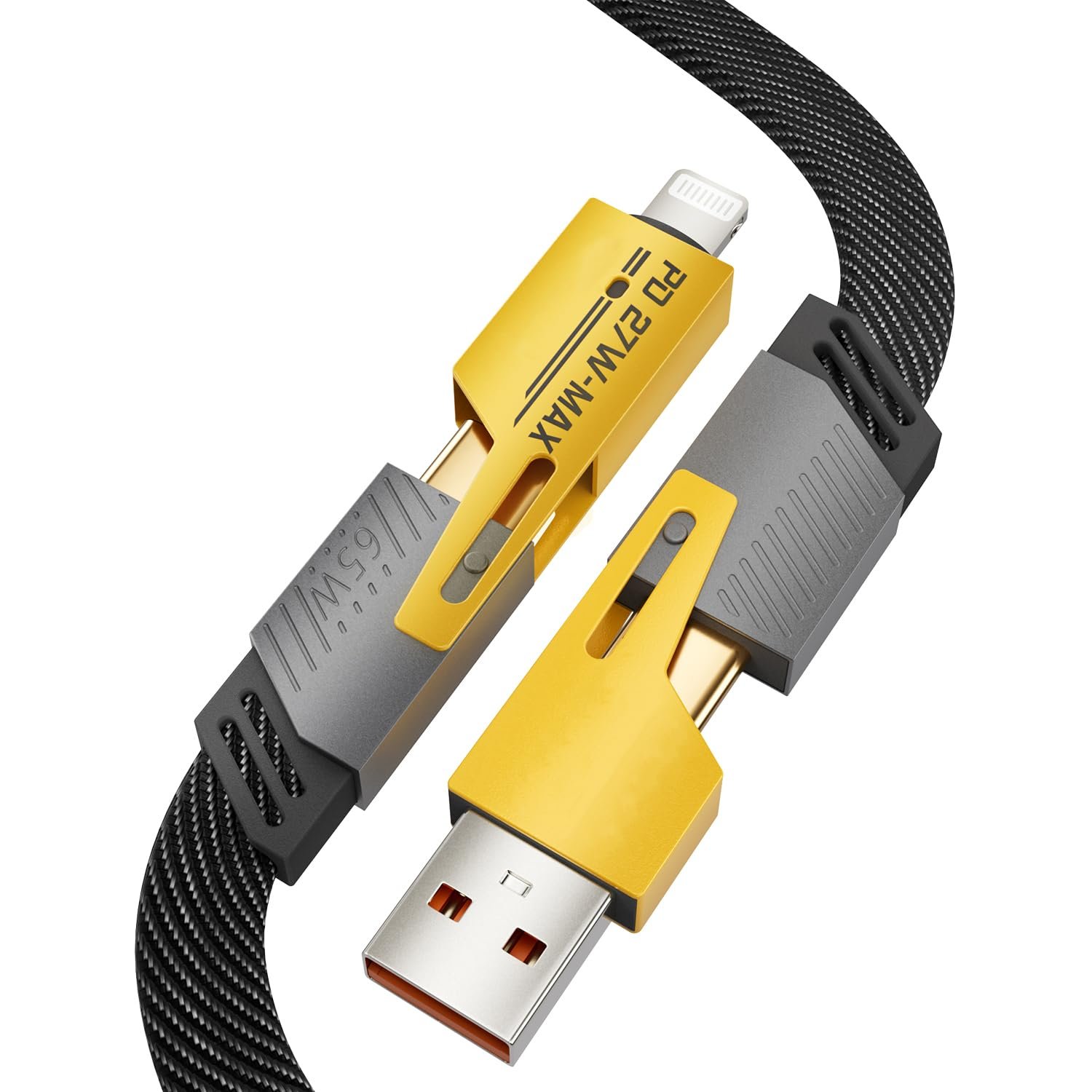 amazon basics Quad Pro 4-in-1 Metal Flat Braided Indestructible Cable (1.5m, 60W) – Ultimate All-in-One Charging Solution - Image 2