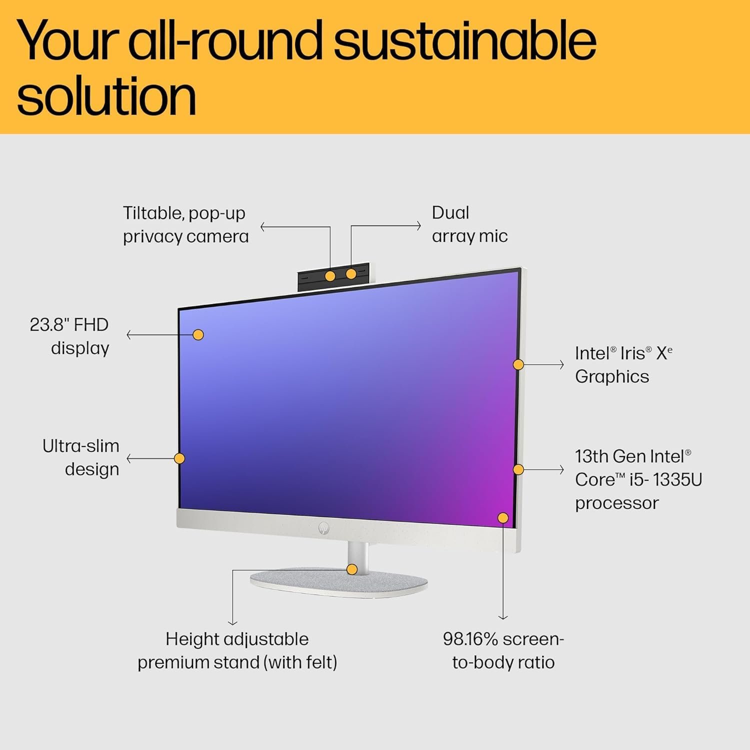 HP All-in-One PC 13th Gen Intel Core i5 27" (68.6cm) FHD 16GB RAM, 1TB SSD, Intel UMA Graphics, 710 White Wireless Keyboard and Mouse Combo (Windows 11 Home, MSO 21, Shell White, 6.72 Kg) 27-cr0407in - Image 10