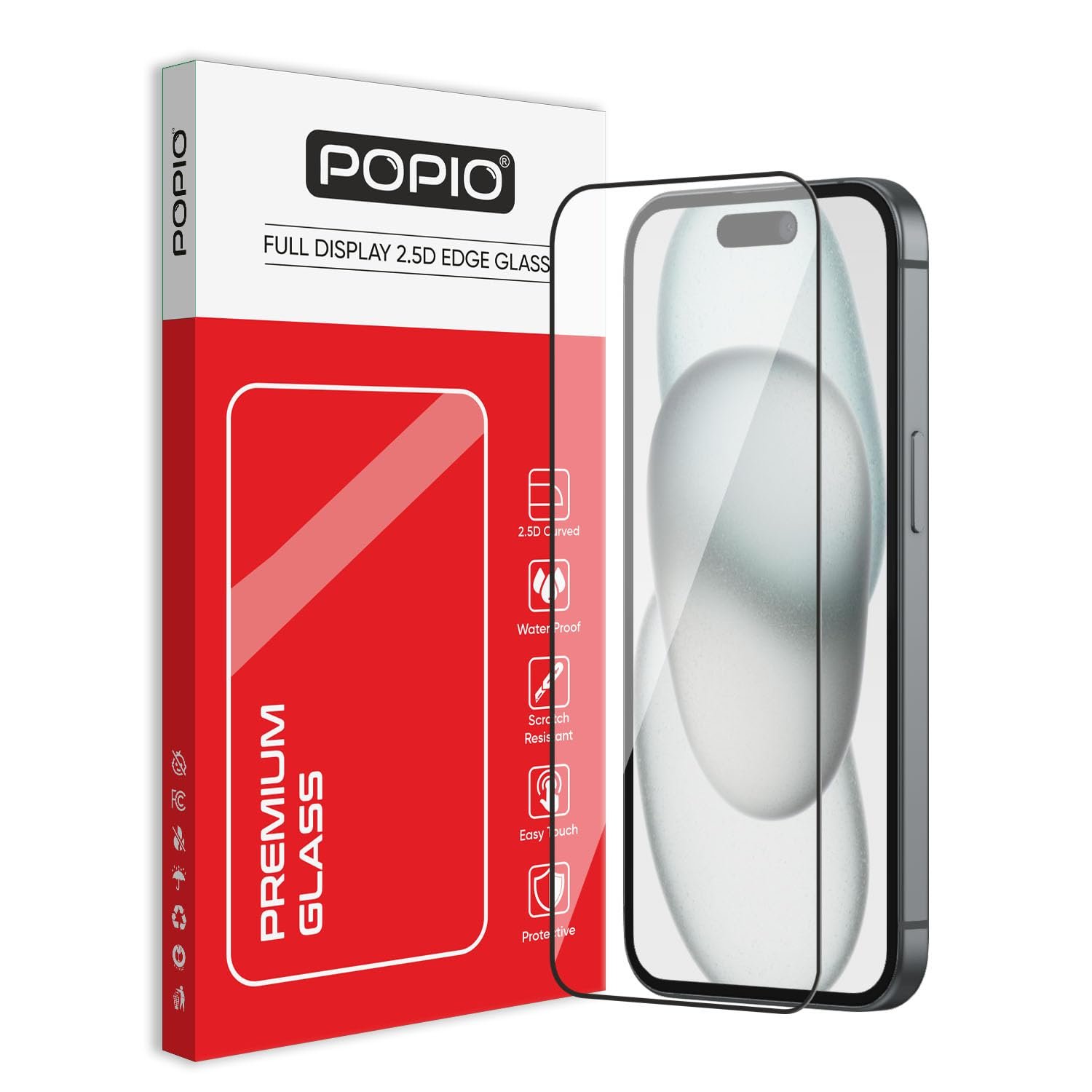 POPIO Military-Grade Gorilla Tempered Glass Compatible For iPhone 15 / iPhone 16 (Black) Edge To Edge Coverage With Easy Installation Kit for Smartphone - Image 2