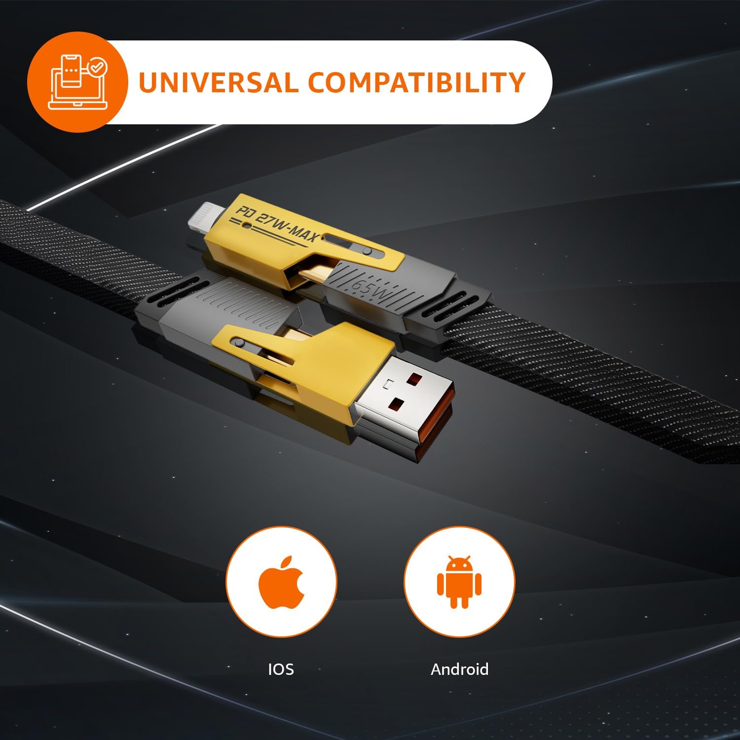 amazon basics Quad Pro 4-in-1 Metal Flat Braided Indestructible Cable (1.5m, 60W) – Ultimate All-in-One Charging Solution - Image 7