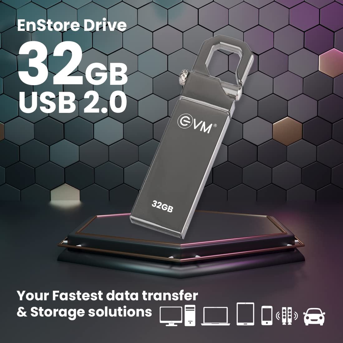 EVM EnStore 32GB Metal USB 2.0 Flash Drive - High Read Speeds up to 15MB/s & Write Speeds up to 8MB/s - Durable Metal Casing - Ideal for Data Transfer & Storage - (EVMPD/32GB) - Image 3