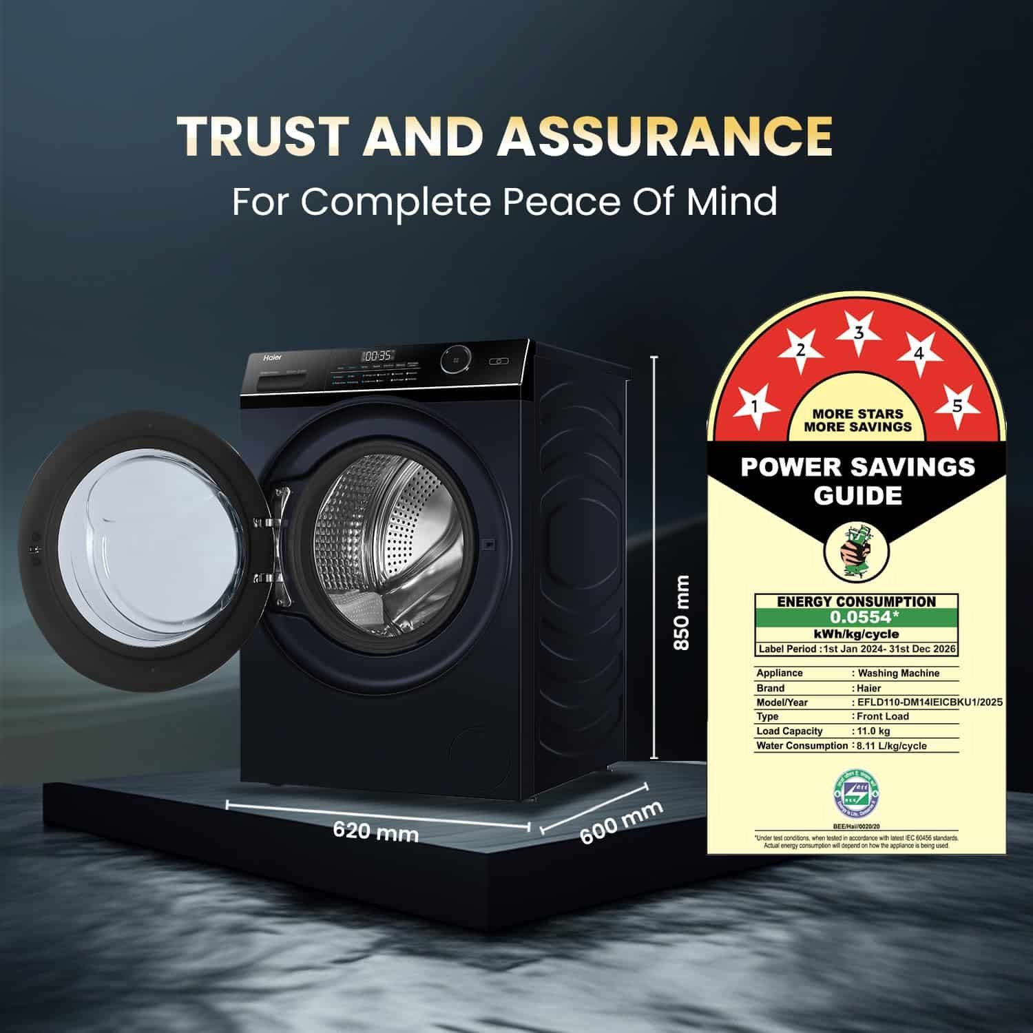 Haier SmartChoice 11 Kg (Wash) / 7 Kg (Dry), 5 Star, Powered by AI-DBT, Direct Drive Technology, Wifi, PuriSteam, I-Refresh, Front Load Fully Automatic Washer Dryer, (EFLD110-DM14IEICBKU1,Black) - Image 10