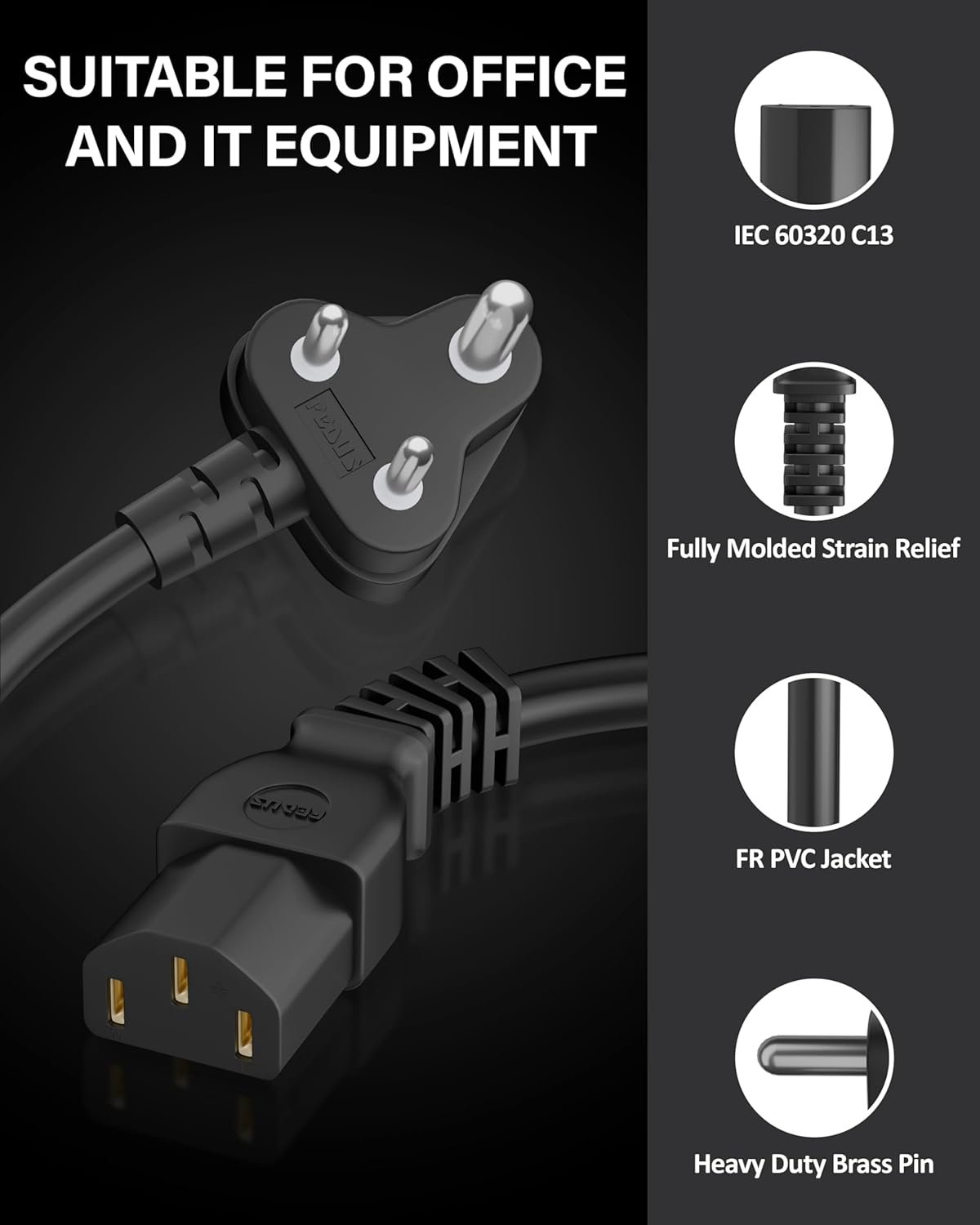 FEDUS 1 Meter Desktop PC Computer Power Cord, 2500 Watt IEC C13 Power Cable for Pc, 3 Pin Ac Wire Lead for SMPS Power Supply, Monitor, Printer, Electric Kettle, TV, All Gaming Computer - Image 8