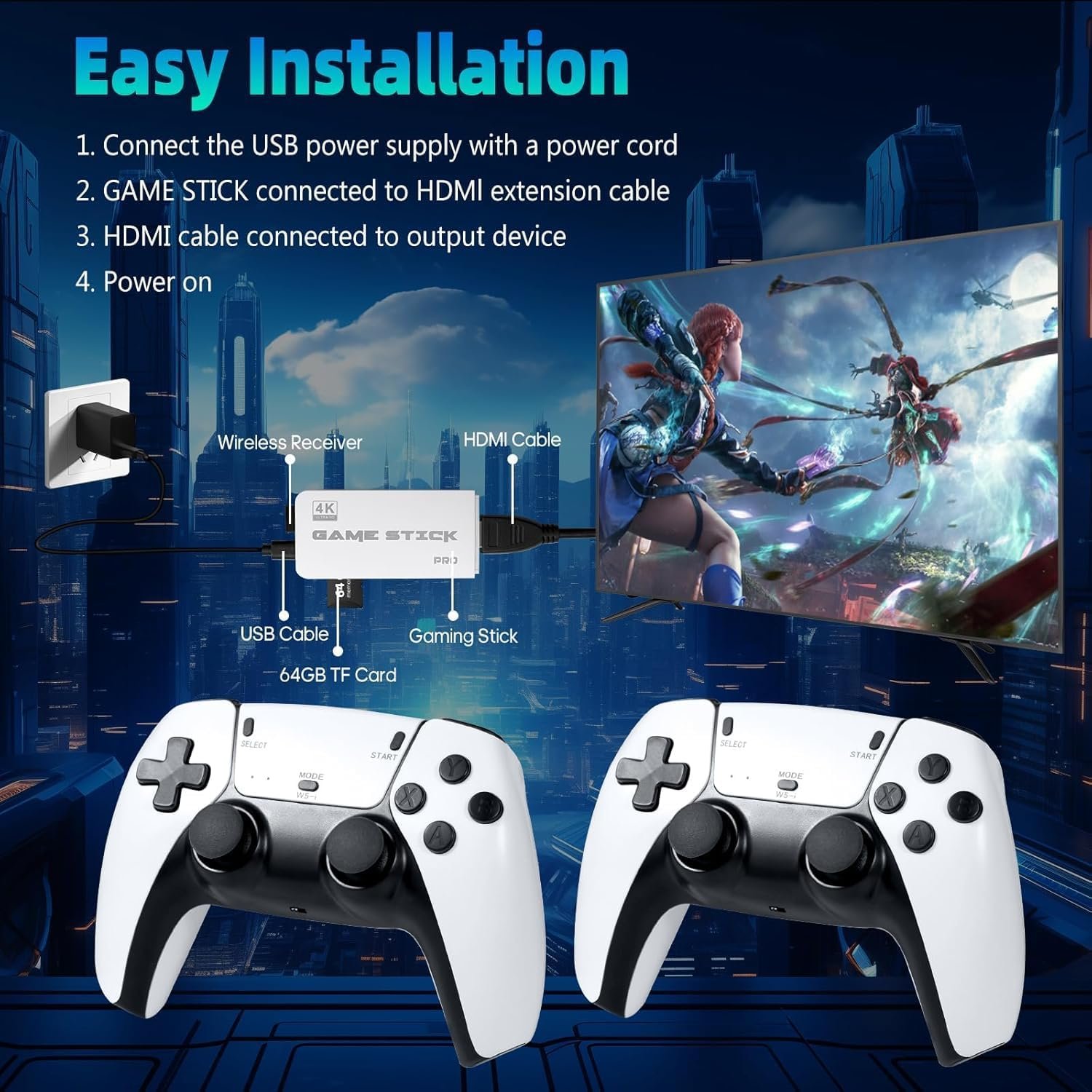 The Toy Haven Kids Retro Game Stick Wireless Video Games For Tv Gaming 64GB Old School Station Video Game HD Games Console Built In 21K Game Console Ultimate 90S Retro Game Box HDMI Output,White - Image 4