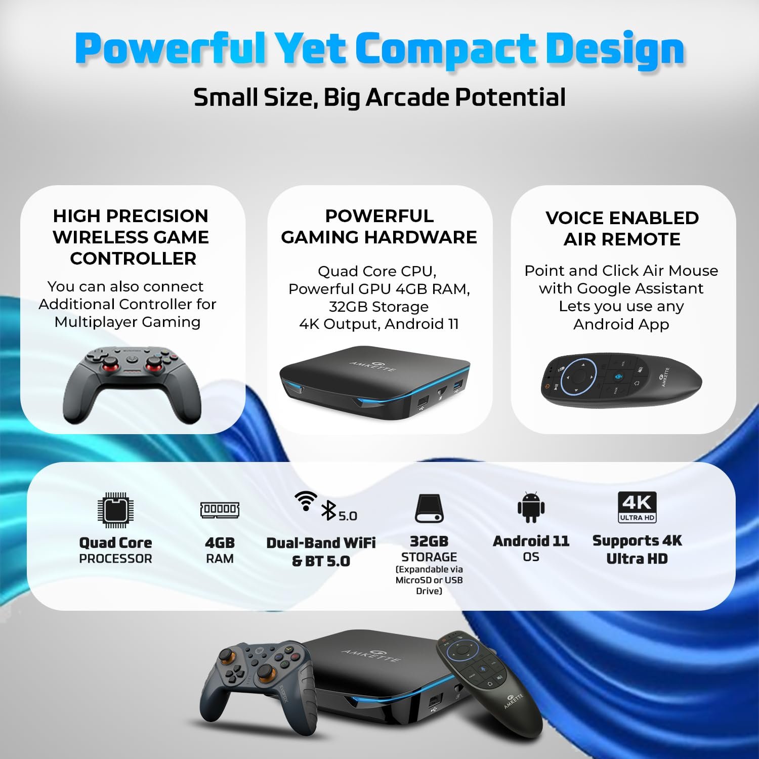 EvoFox Game Box V2 TV Gaming Console With Smart Remote and Game Controller | 4 GB RAM, 32 GB Storage | Powerful GPU, Quad Core Processor | Bluetooth 5.0 | 4K Output | Preloaded Games | (Coal Black) - Image 6