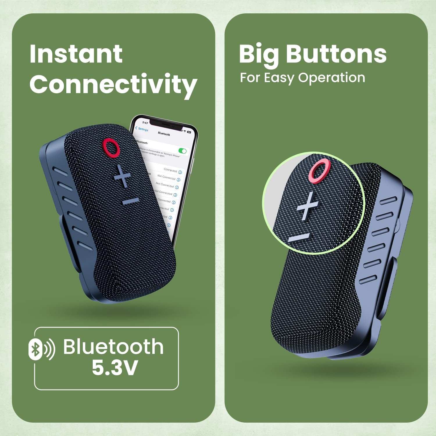 Portronics Talk Three Wearable Bluetooth Speaker with Mic, Magnetic/Spring Clip-On, Upto 10Hours Playtime, IPX5 Water/Dust Resistant, Bluetooth 5.3v, Big Buttons, Portable Speaker with Microphone - Image 8