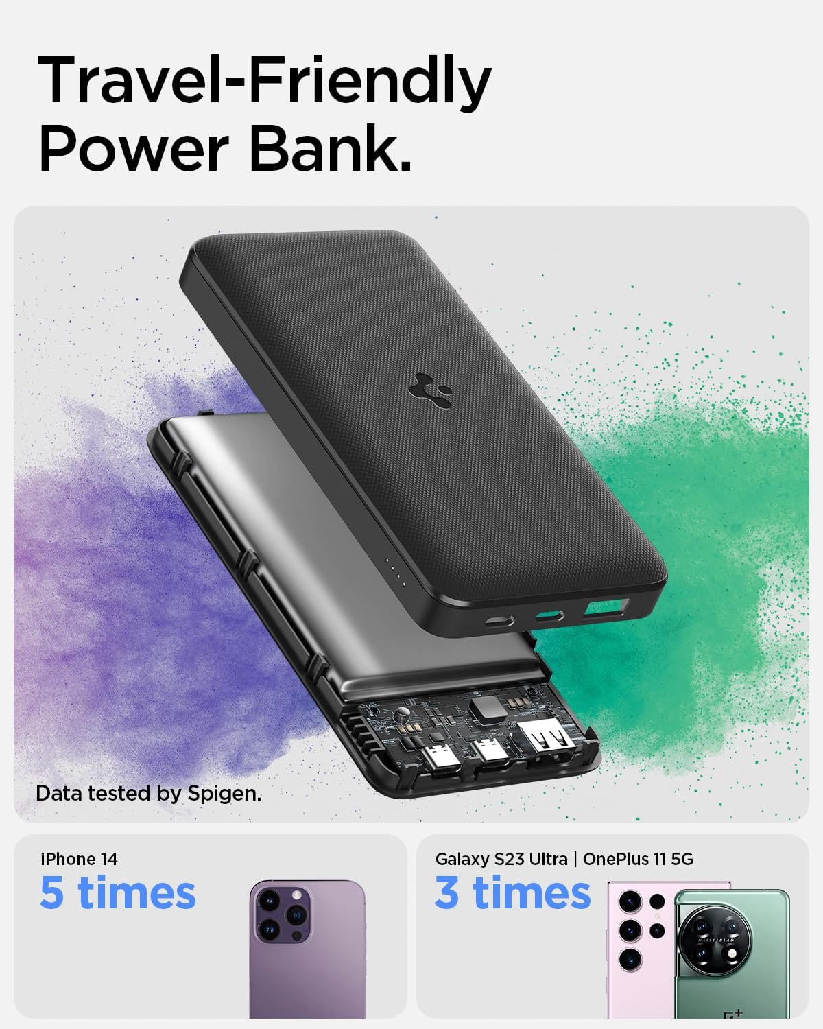 Spigen ArcPack 20000mAh Power Bank, PD3.0, Fast Charging, 22.5W Max Output, 2 Type-C Ports, 1 USB-A Port- (ABS+PC, Black) - Image 6