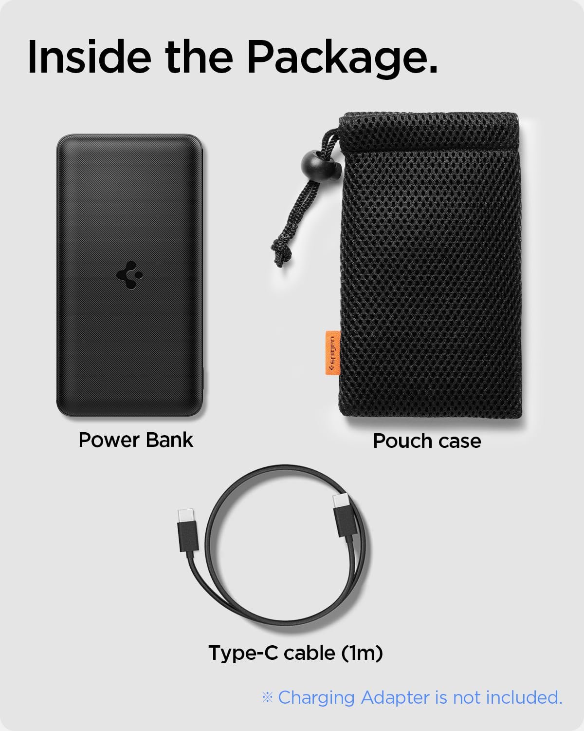 Spigen ArcPack 20000mAh Power Bank, PD3.0, Fast Charging, 22.5W Max Output, 2 Type-C Ports, 1 USB-A Port- (ABS+PC, Black) - Image 7