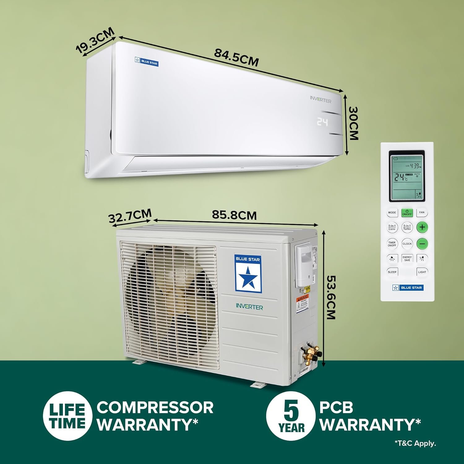 Blue Star 1 Ton 3 Star, 60 Months Warranty, Inverter Split AC (Copper, Convertible 5 in 1 Cooling, Multi Sensors,Blue Fins, Self Diagnosis, IE312YNU, White) - Image 8