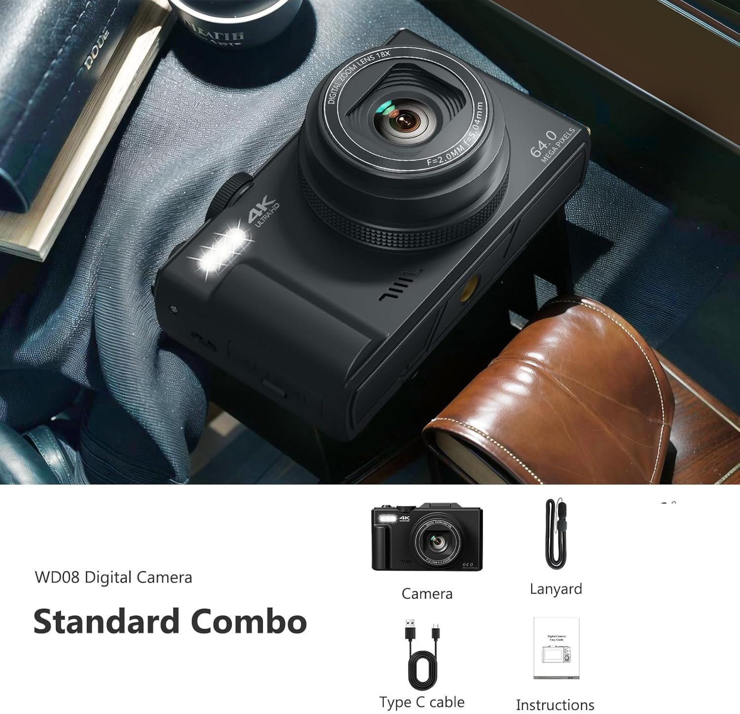 LEQTRONIQ 4K UHD 64MP Digital Camera with 3 Inch 180° Rotation Flip Screen, 18X Digital Zoom, Autofocus, Self Timer; Compact Camera for Photography, Webcam, YouTube Vlogging (Black) - Image 7