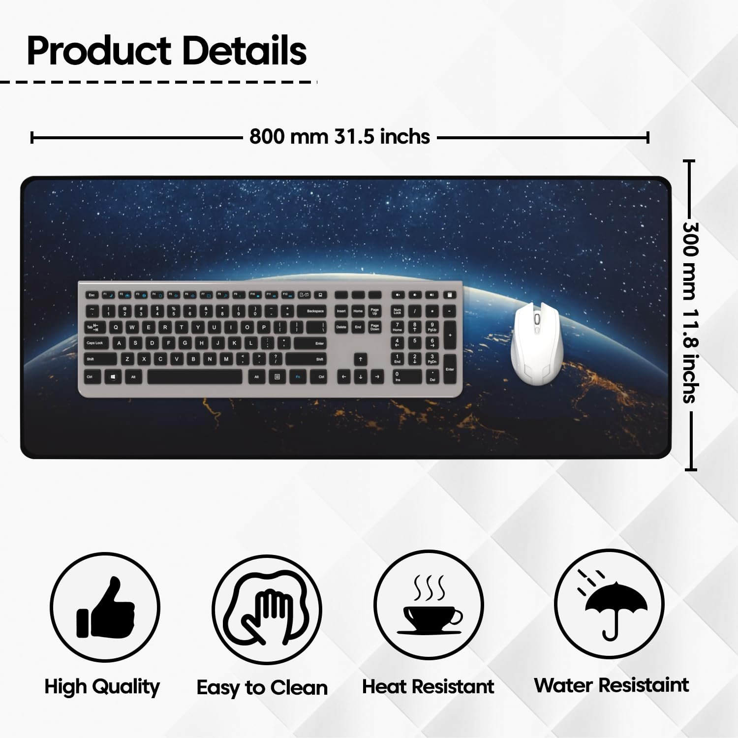 Sounce Large Extended Earth Design Desk Mat for Laptop Keyboard and Mouse Use Water Resistant Anti Slip Surface Non Logo Mouse Pad 800 x 300 mm Ideal for Office Home and Gaming Setup in Black - Image 4