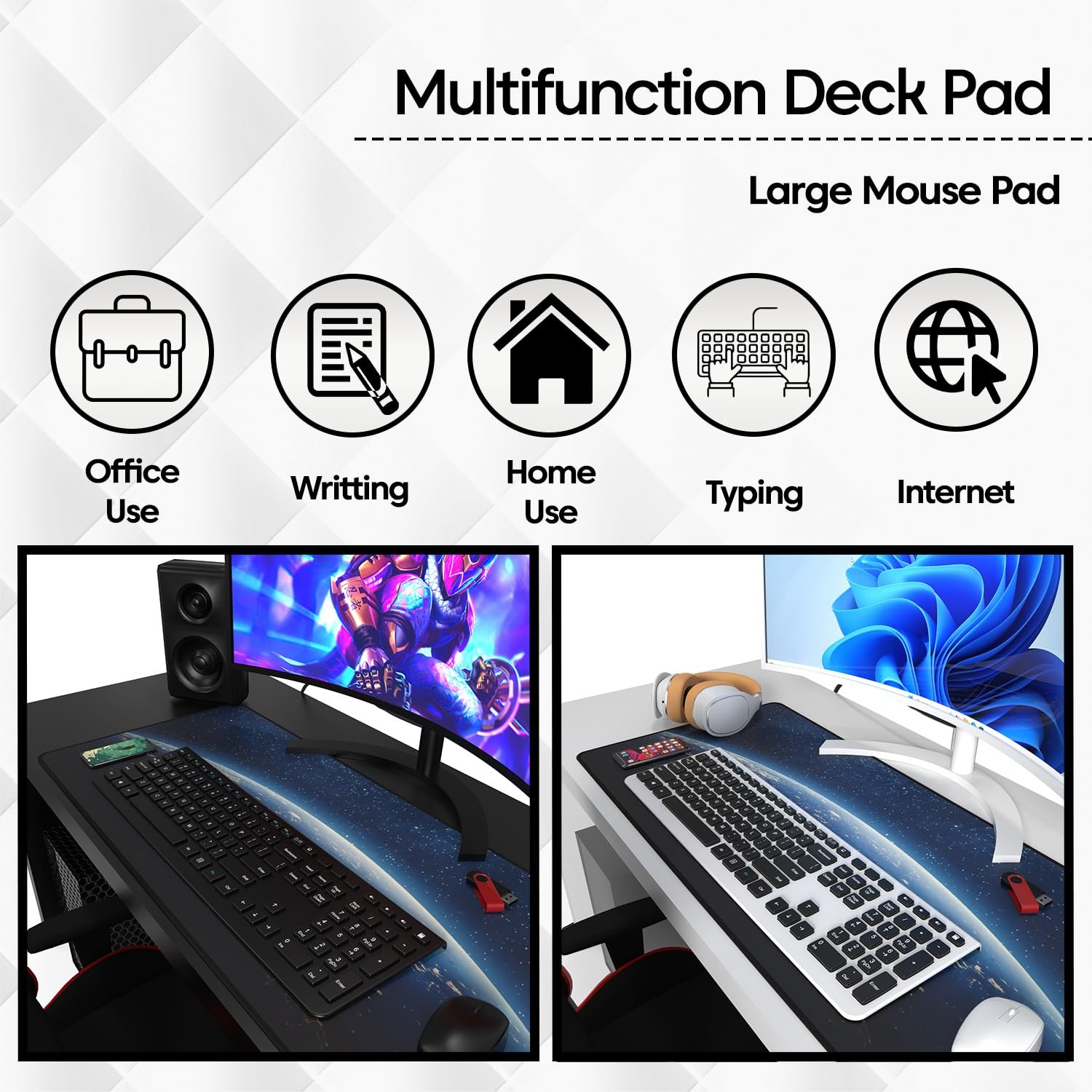 Sounce Large Extended Earth Design Desk Mat for Laptop Keyboard and Mouse Use Water Resistant Anti Slip Surface Non Logo Mouse Pad 800 x 300 mm Ideal for Office Home and Gaming Setup in Black - Image 8