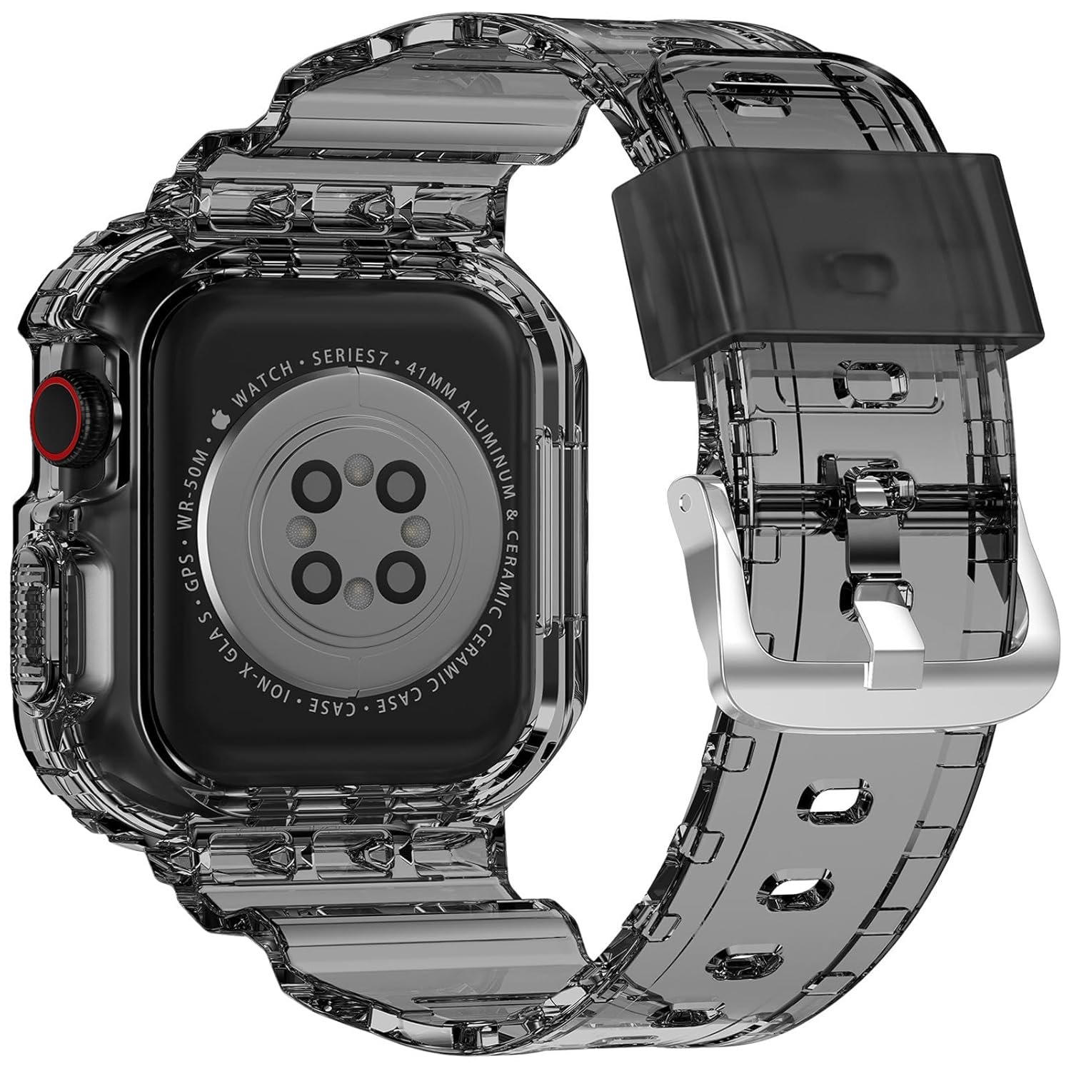 VEMIGON Transparent Watch Band with Tough Protective Case for Apple Watch Straps 46mm 45mm 44mm 42mm 41mm 40mm 38mm, Sport Bands with Bumper Cover for iWatch Series 11 10 9 8 7 6 5 4 3 2 1 SE2 SE - Image 3