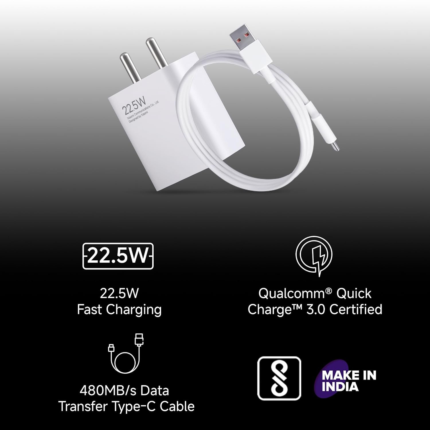MI Xiaomi 22.5W Fast Charger with USB-C Cable, Quick Charge 3.0 Power Adapter Compatible with Redmi Note Series, Poco, Mi, Any Type C Devices - with Power Delivery (White) - Image 5