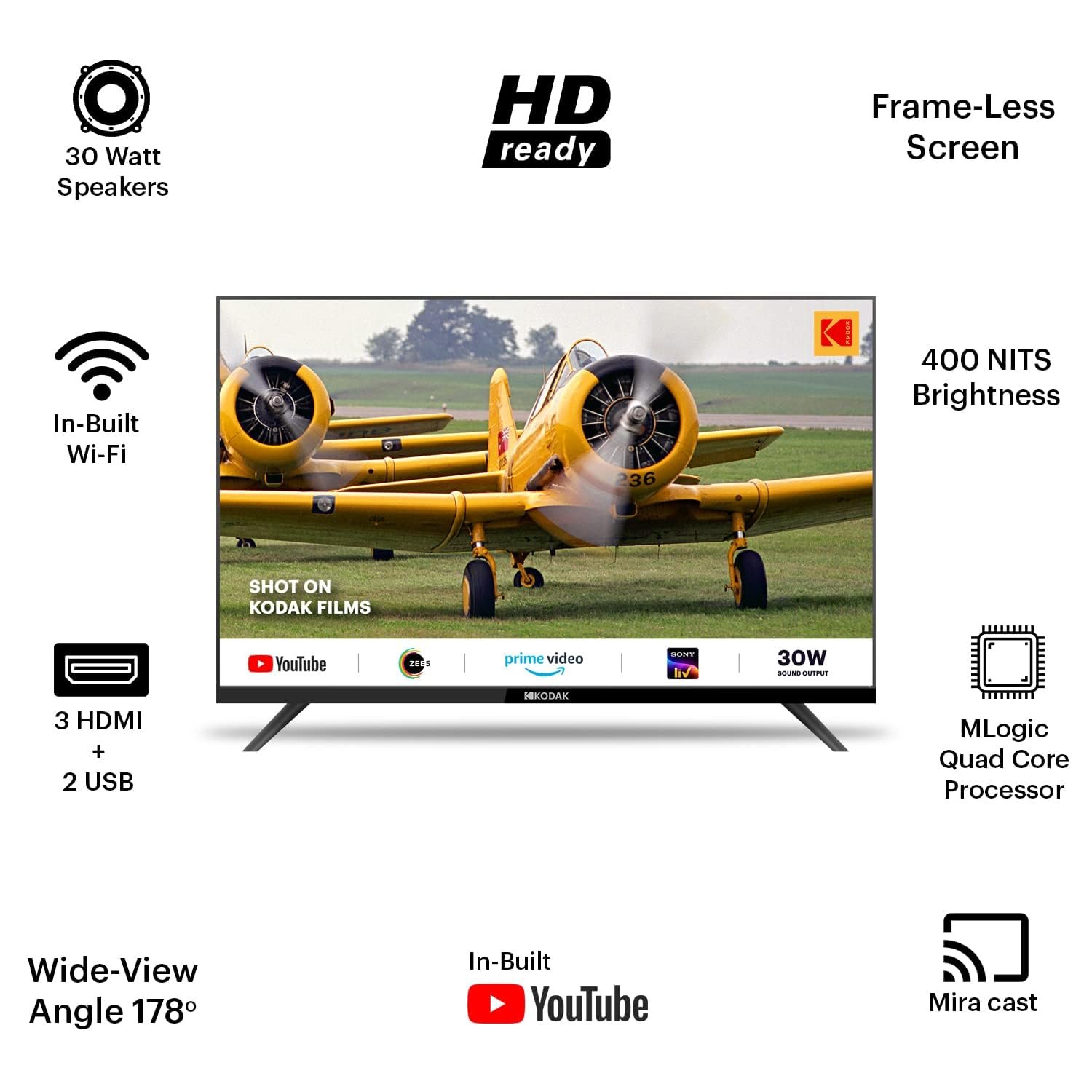 Kodak 80 cm (32 inches) Special Edition Series HD Ready Smart LED TV 32SE5001BL (Black) - Image 4