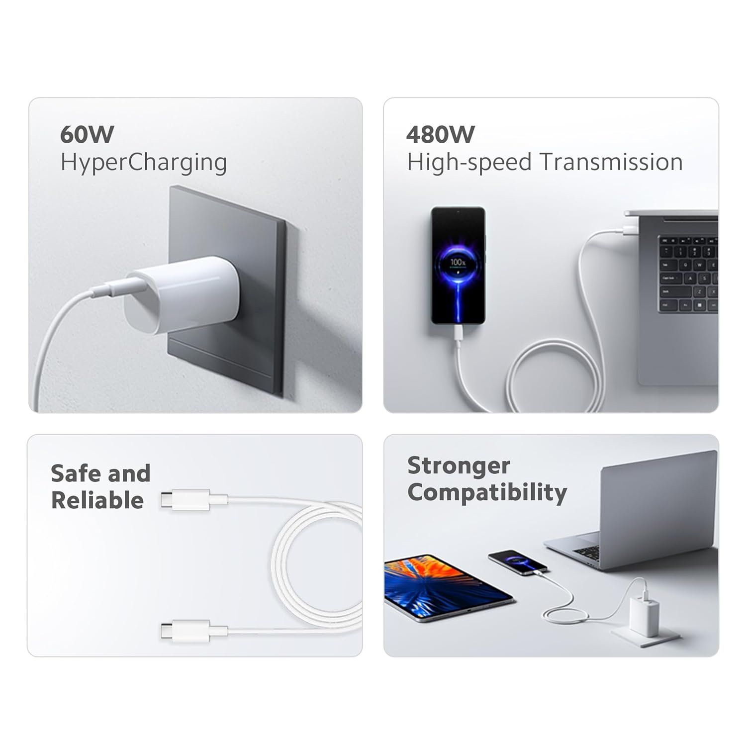 XIAOMI Mi Hypercharge 60W Type C to Type C Cable for iPhone, Samsung, Tablets, Laptops, Macbook & Other Type C Devices, Supports Power Delivery (PD) Technology, 480Mbps Data Sync - Image 4
