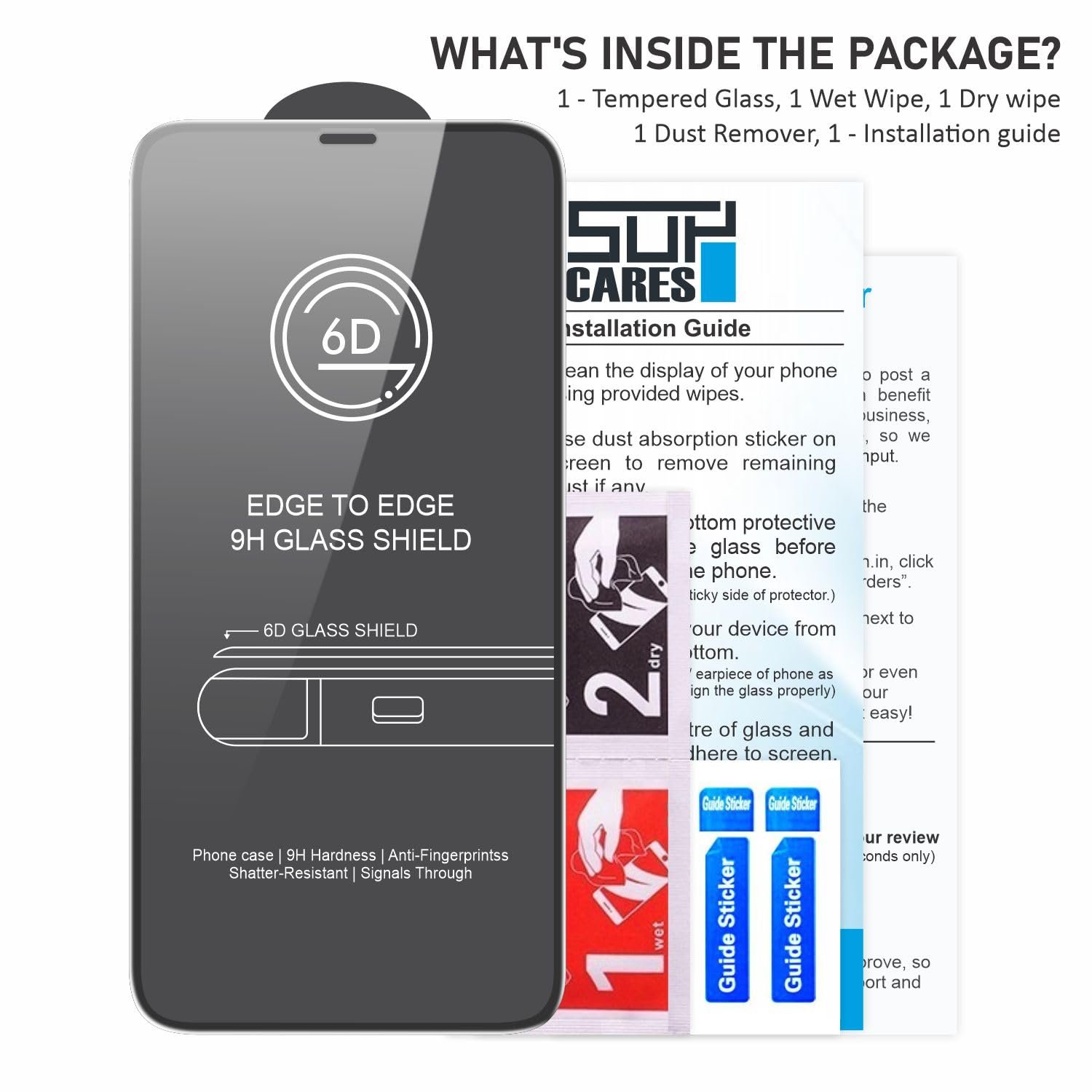 SupCares Military-Grade Gorilla Tempered Glass Screen Protector For iPhone 11 Pro, iPhone X and Xs (5.8 Inch) With Installation Kit | Edge-To-Edge Protector Coverage | Black - Image 7