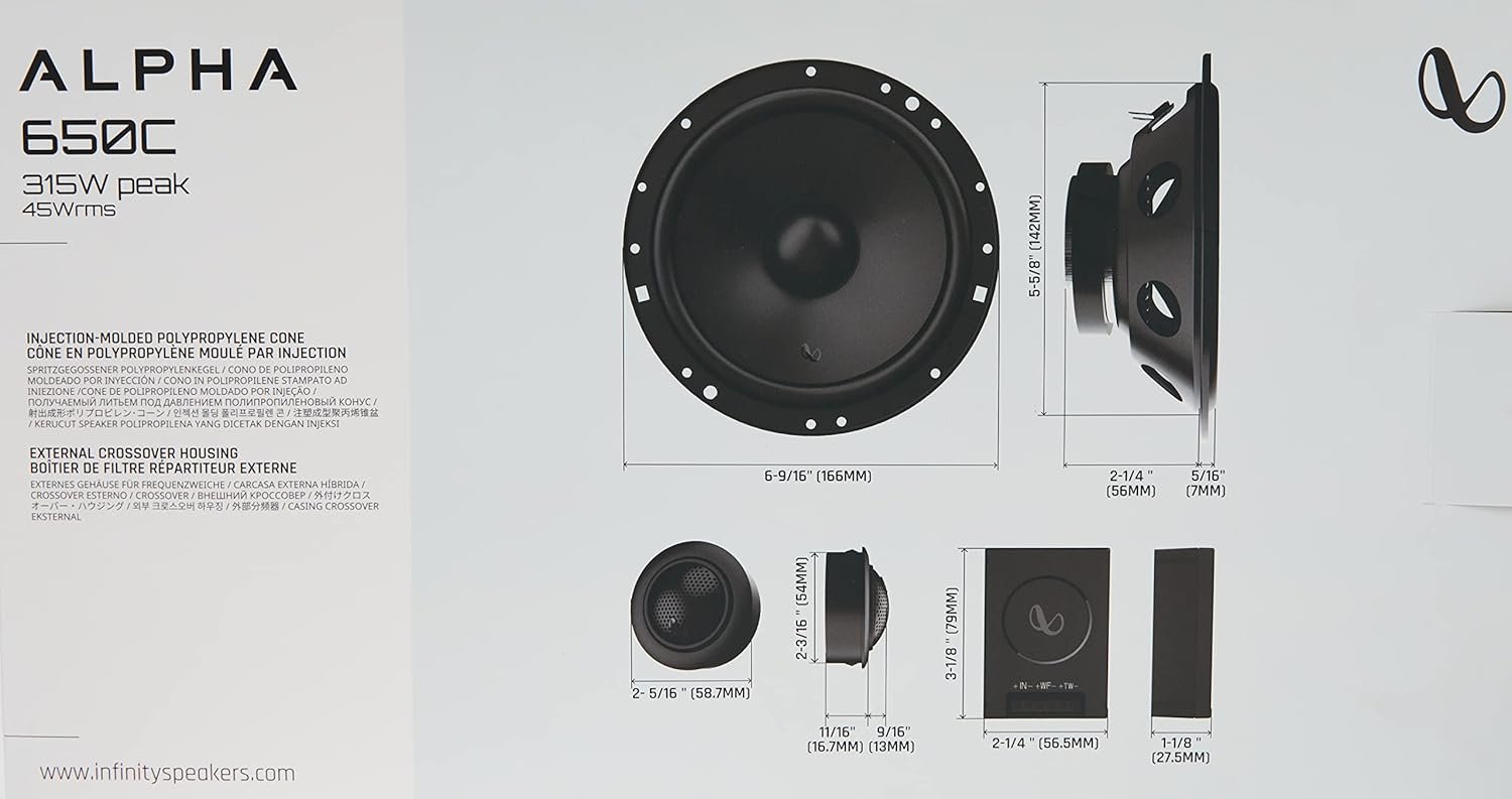 Infinity Car Component Speaker with Grille | Alpha 650C | Peak Power - 315W | RMS Power - 45W | Wired 6.5 Inch 2-Way Component Car Speaker (Black) - Image 10