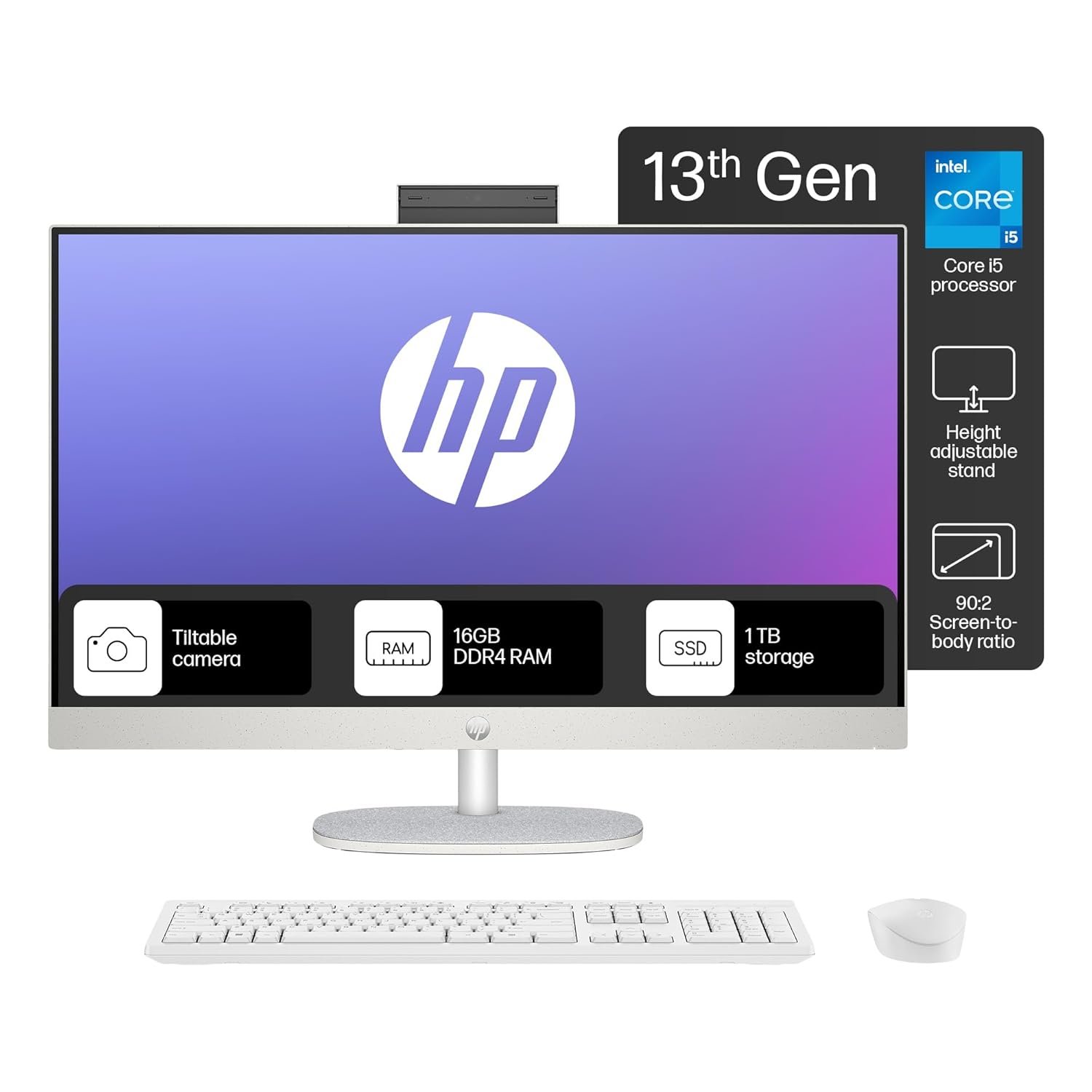 HP All-in-One PC 13th Gen Intel Core i5 27" (68.6cm) FHD 16GB RAM, 1TB SSD, Intel UMA Graphics, 710 White Wireless Keyboard and Mouse Combo (Windows 11 Home, MSO 21, Shell White, 6.72 Kg) 27-cr0407in - Image 2