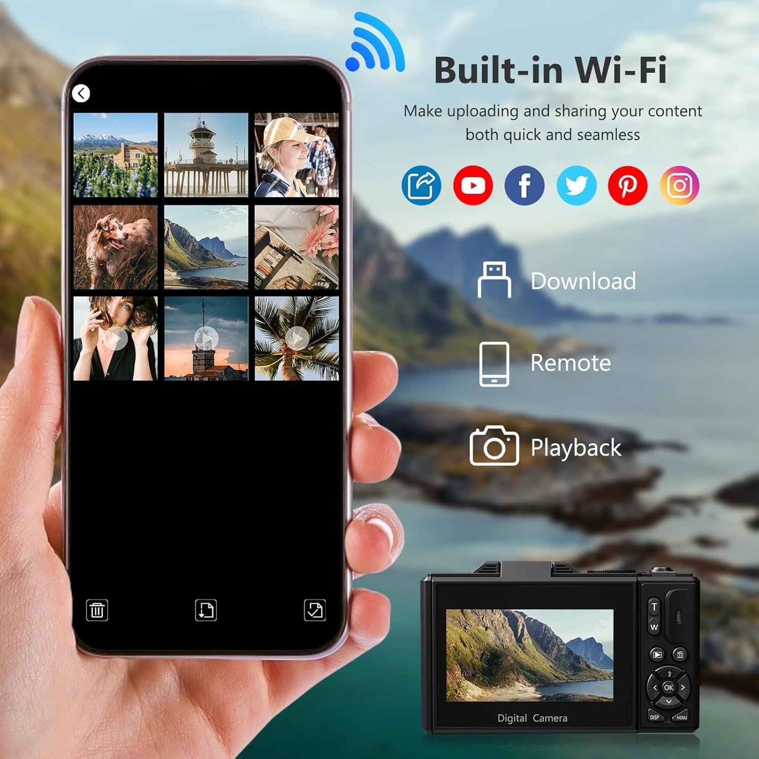 LEQTRONIQ 4K UHD 64MP Digital Camera with 3 Inch 180° Rotation Flip Screen, 18X Digital Zoom, Autofocus, Self Timer; Compact Camera for Photography, Webcam, YouTube Vlogging (Black) - Image 4