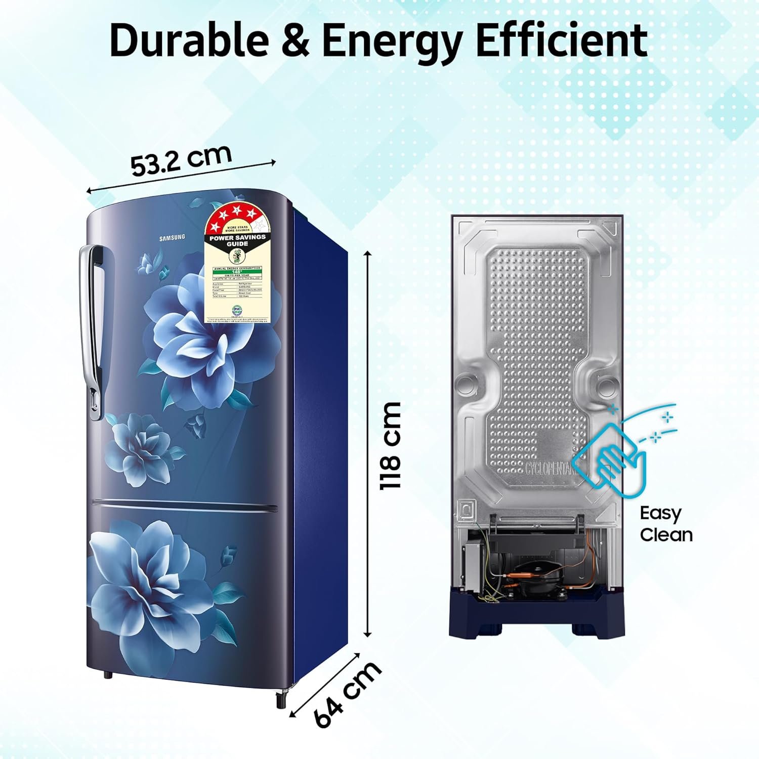 Samsung 183 L, 4 Star, Digital Inverter, Direct-Cool Single Door Refrigerator (RR20C1724CU/HL, Camellia Blue) - Image 7