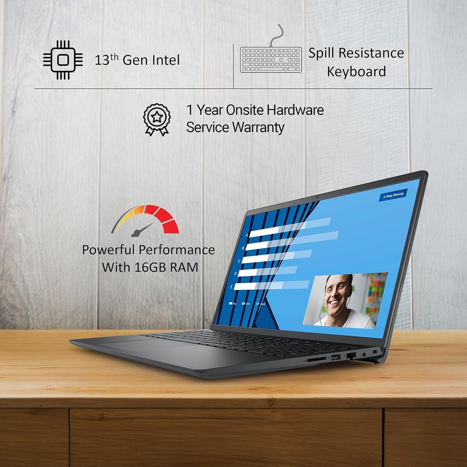 Dell Vostro, Intel Core i3 13th Gen - 1305U, 16GB DDR4 RAM, 512GB, FHD 15.6"/39.6 cm, Windows 11, Office H&S 2024, Carbon Grey, 1.66Kg, 120Hz 250 nits Narrow Border Display, Intel UHD Graphics Laptop - Image 9