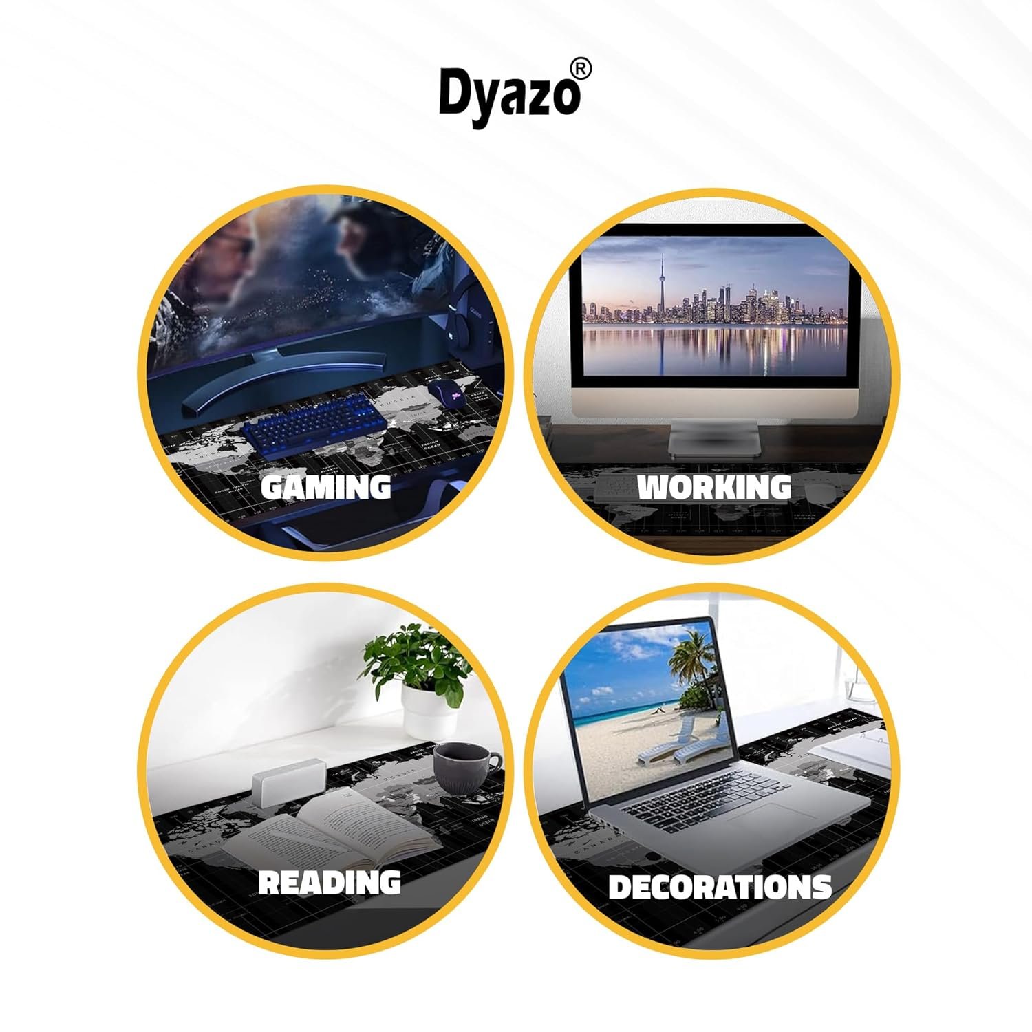 Dyazo Large World Map Anti-Slip Extended Desk Mat| Mouse Pad | Water Resistant Mat for Laptop| Computer Size 800 x 300 x 3 mm (Black No Logo) - Image 8
