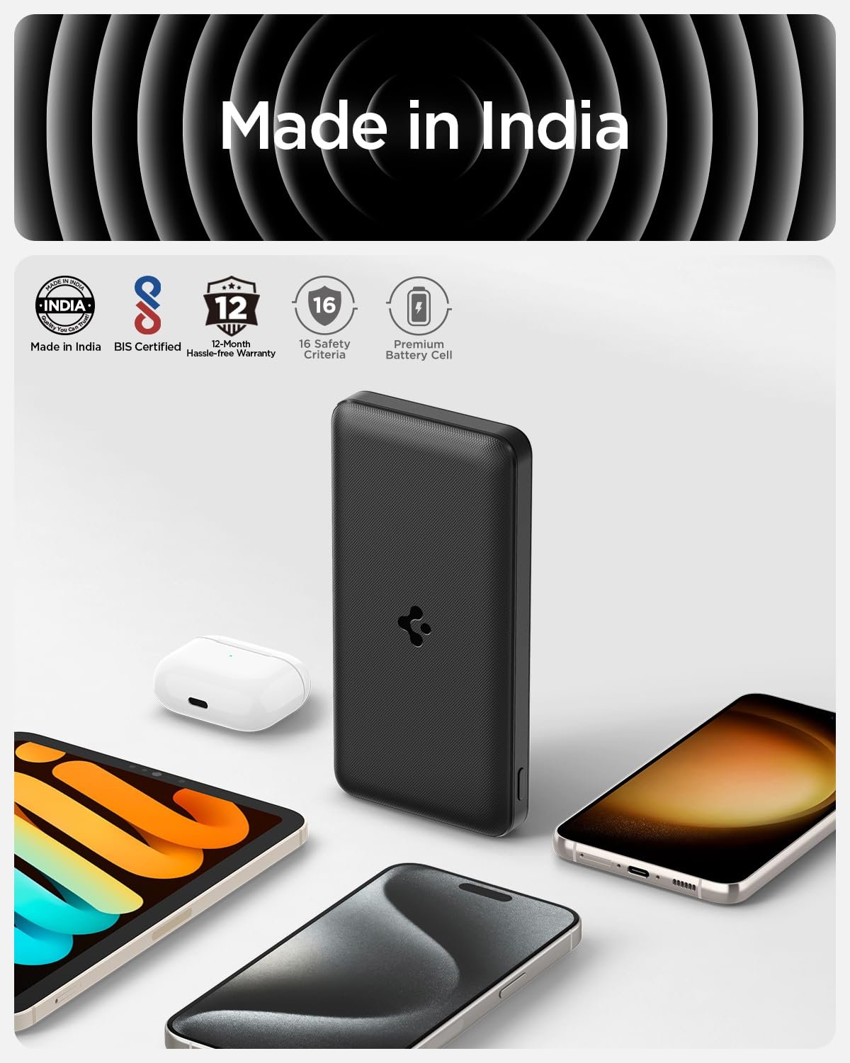 Spigen ArcPack 20000mAh Power Bank, PD3.0, Fast Charging, 22.5W Max Output, 2 Type-C Ports, 1 USB-A Port- (ABS+PC, Black) - Image 4