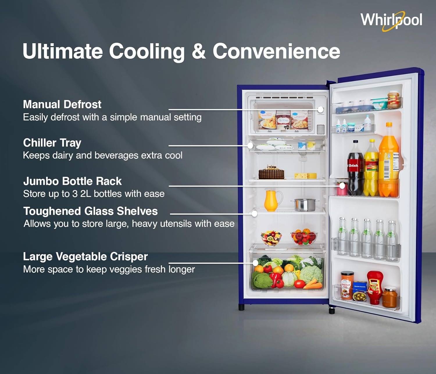 Whirlpool 192 L 4 Star Icemagic Powercool Direct-Cool Single Door Refrigerator (215 IMPC PRM 4S SAPPHIRE MULIA-Z) - Image 4