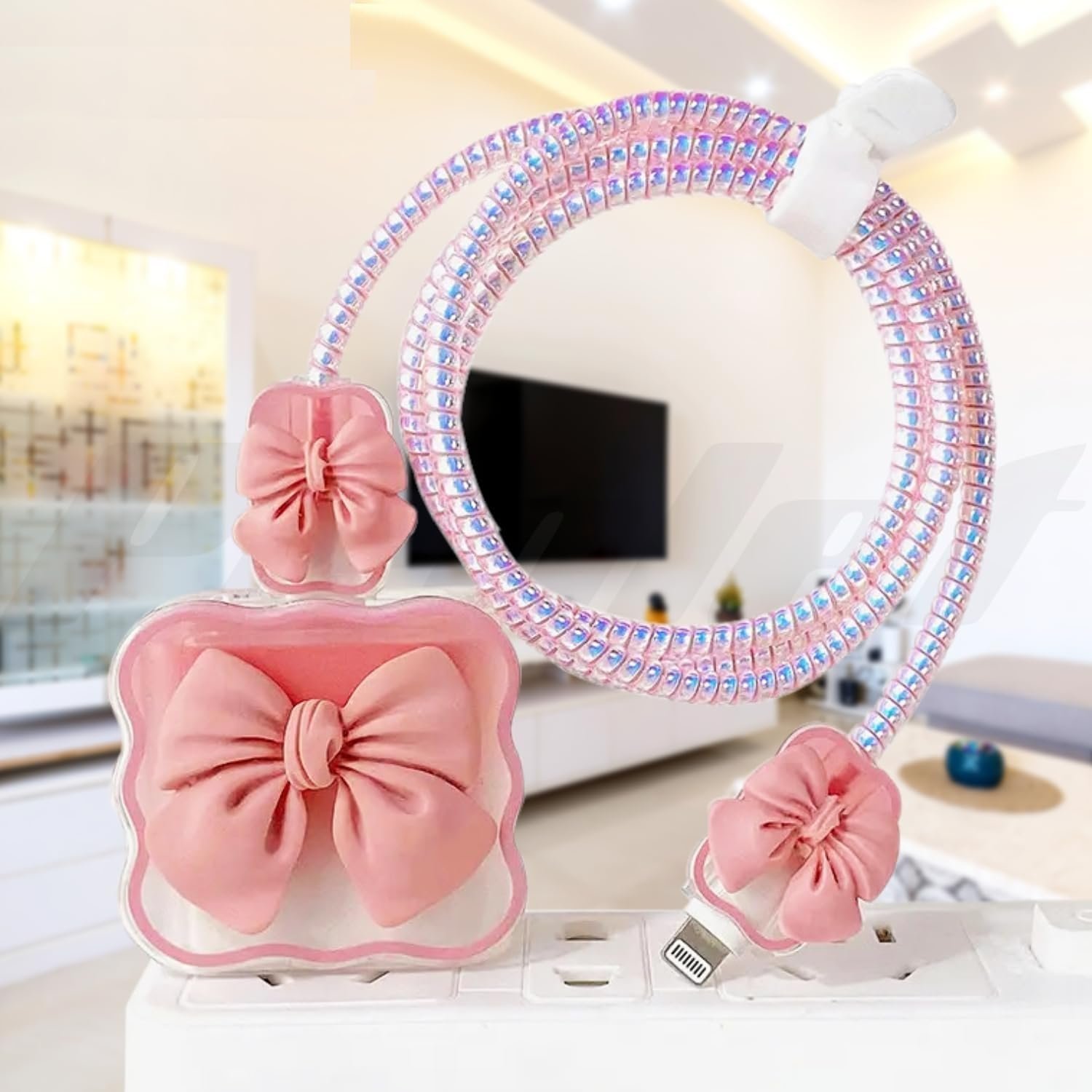 SKYCELL Charger Case Cover with Full Cable Protector 3D Cute Pattern Compatible for iPhone Charger Only 18W & 20W iPhone 16,iPhone 13,iPhone 15,iPhone 14 (Pink Bowl) - Image 3