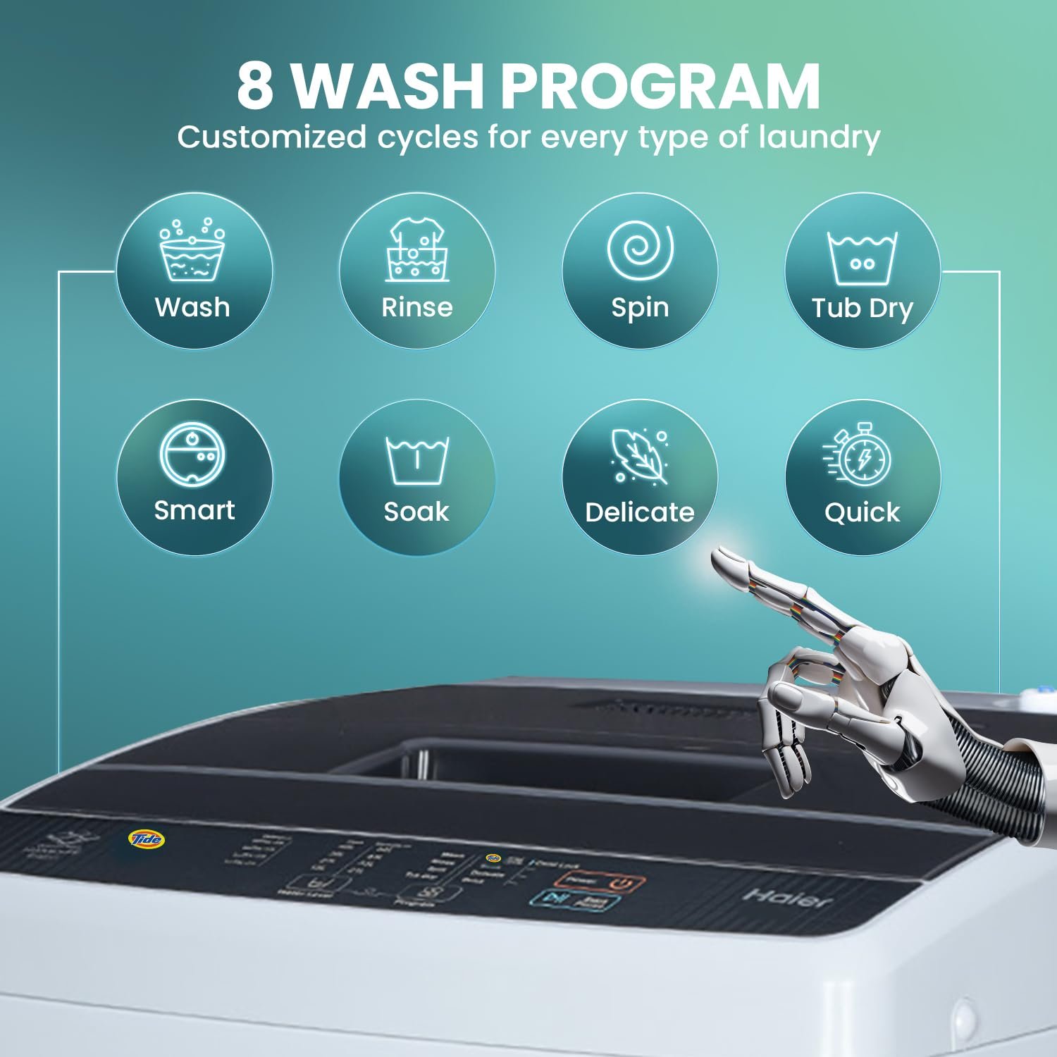 Haier 7 Kg 5 Star Fully Automatic Top Load Washing Machine with Oceanus Wave Drum, Magic Filter, 8 Wash Programs (HWM70-AE, Moonlight Silver, Stainless Steel Drum, 15 Mins Quick Wash) - Image 5