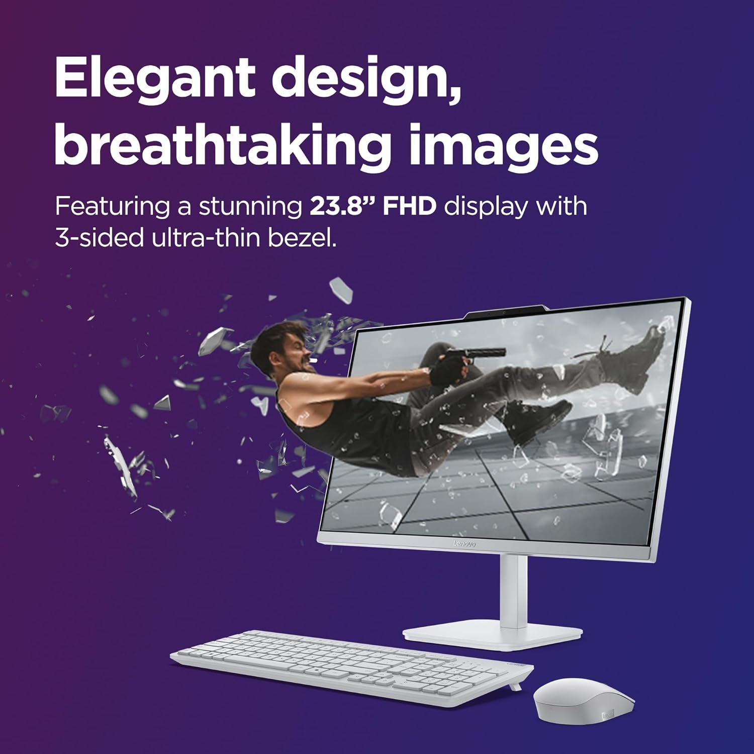 Lenovo A100 All in one Intel® N100 23.8" FHD (1920x1080) 3-Side Edgeless All-in-One Desktop (8GB/512GB SSD/Win11/MS Office 2024/5MP Camera/USB Calliope Keyboard & Mouse) F0J6005FIN - Image 4