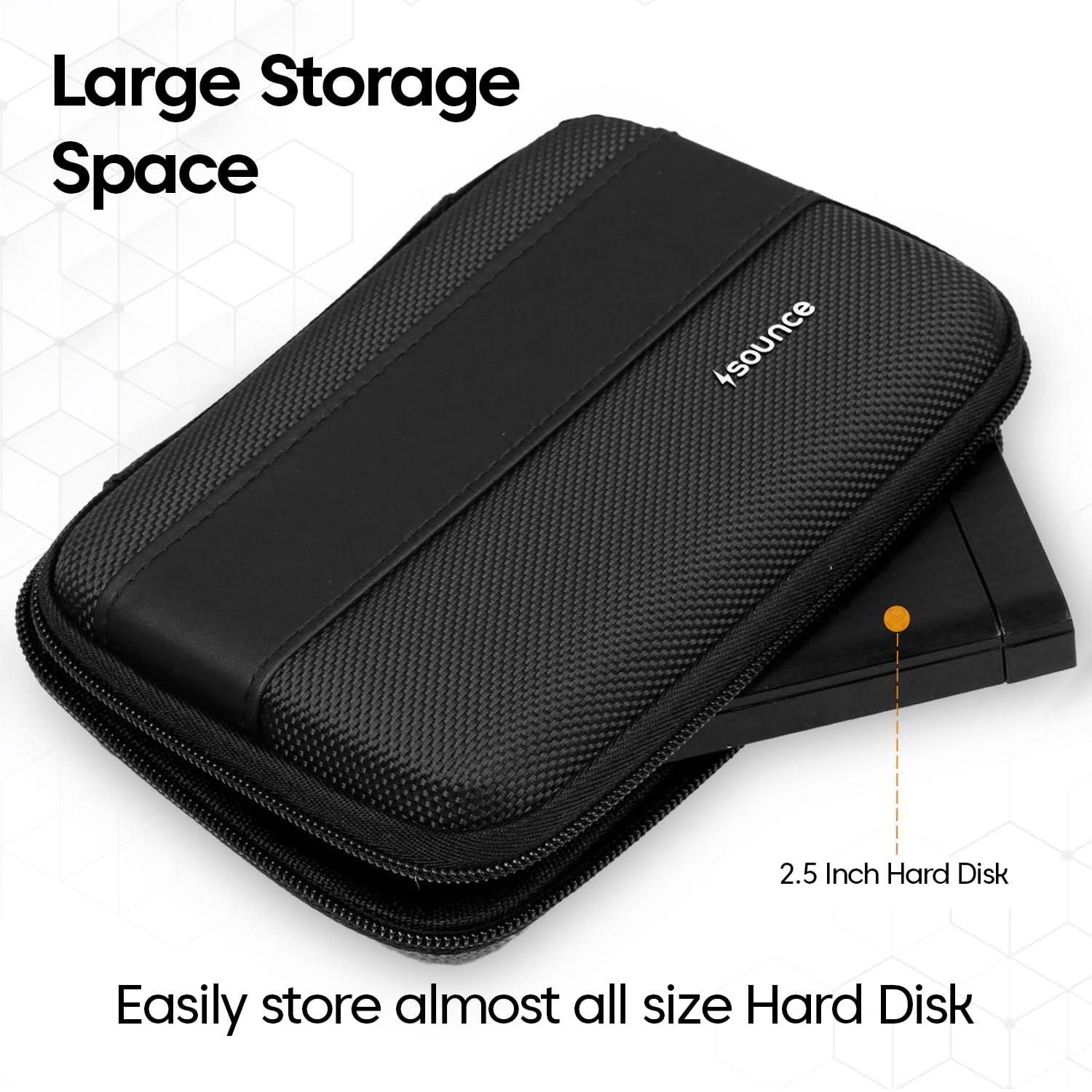 Sounce Rugged Hard Drive Case for 2.5-inch, Hard Disk Case, EVA Disk Pouch, External Hard Disk Cover, Portable Storage Shell for Gadget Hard Disk USB Cable Mobile Charger Earphone, Waterproof (Black) - Image 8