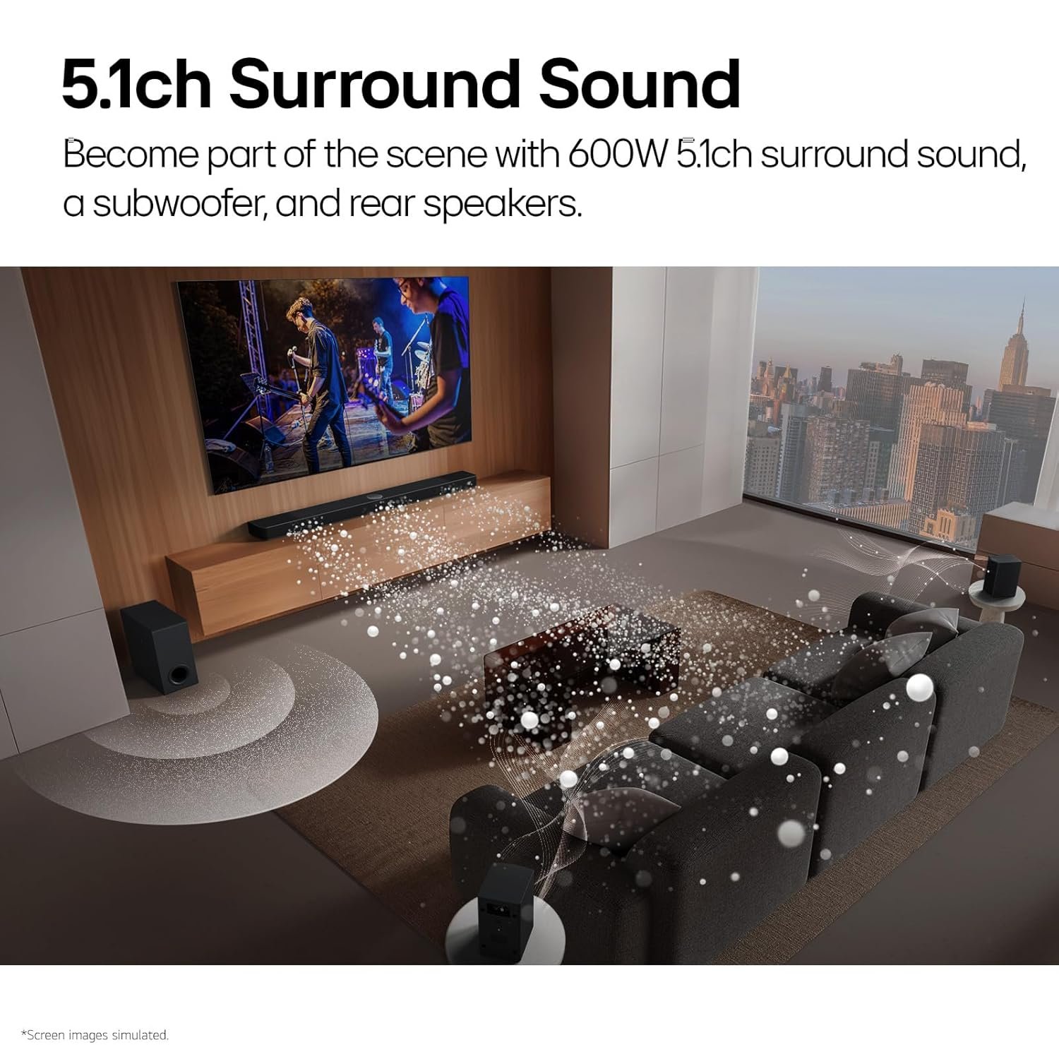 LG Soundbar S65TR, 600W, 5.1 Ch Home Theater Soundbar with Dolby Digital & DTS Digital Surround, AI Sound Pro, Wow Interface, Wireless Subwoofer & New Wireless Rear Speaker Without Receiver Box - Image 4