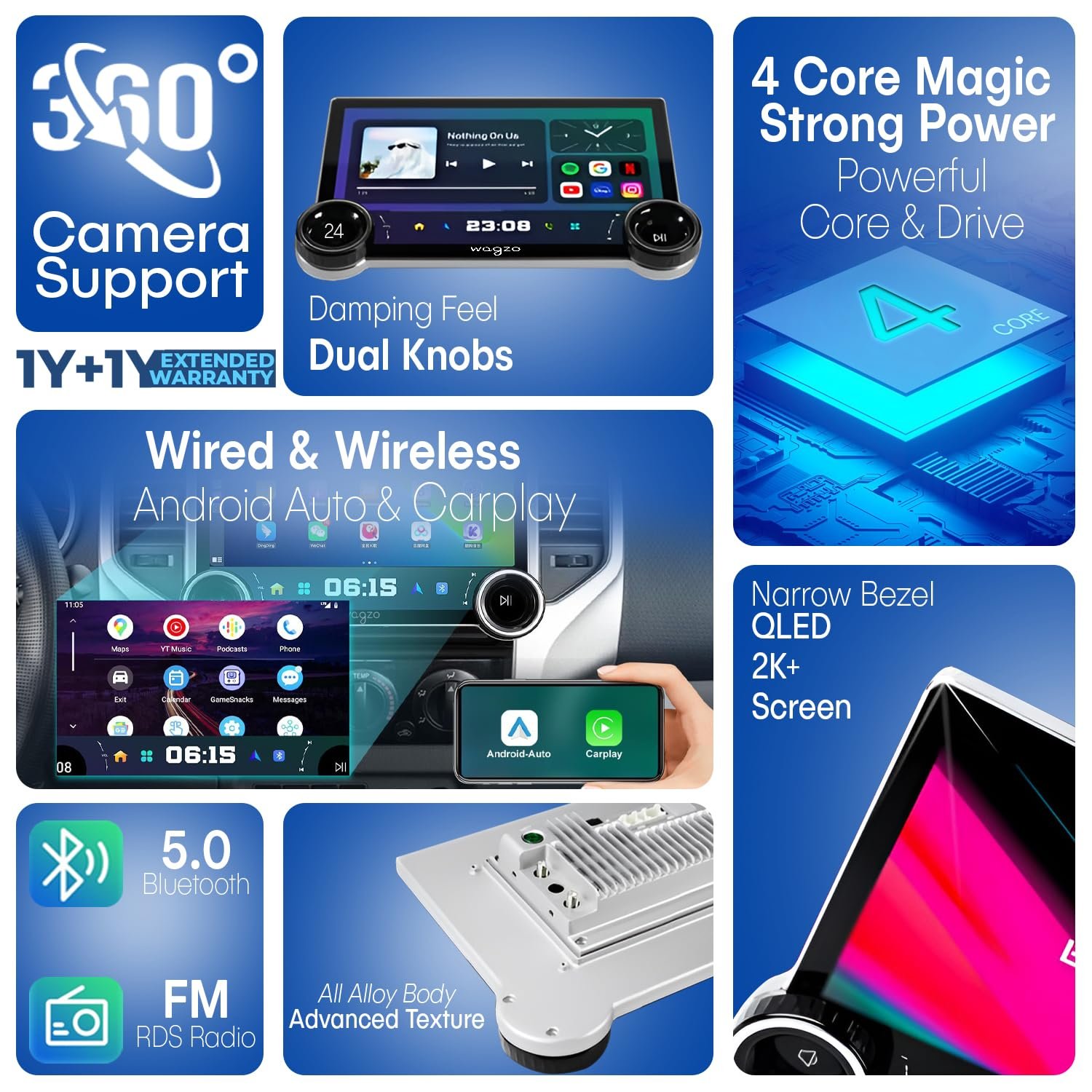 Wagzo WAD-24, N Series, 2K Diamond Series Androidify 3rd Generation 11.8 Inch (4GB/64GB) Android Car Stereo (Double Din) with Led Camera - Image 3