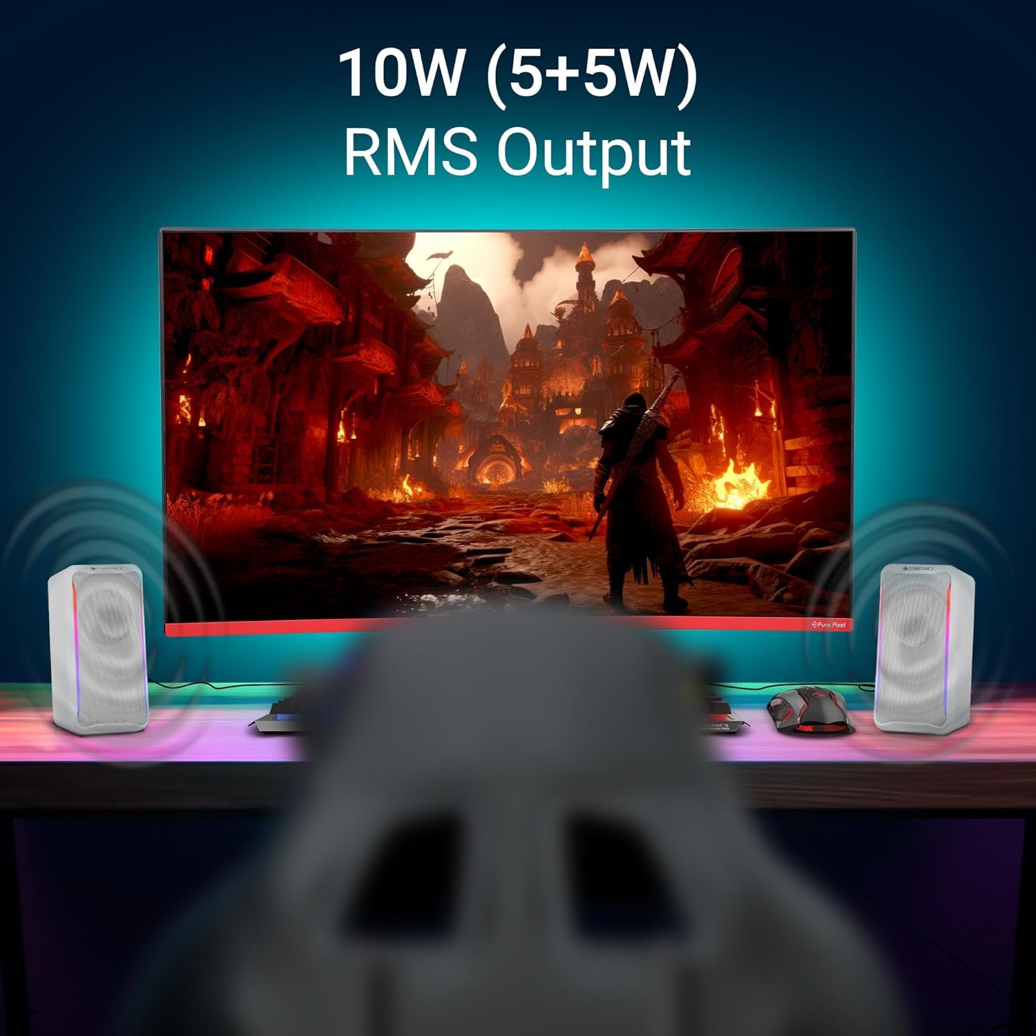 ZEBRONICS Igloo 2, 2.0 USB Computer Speakers, 10 Watts, RGB LED, USB Powered, AUX, Volume Control Pod for PC, Laptops, Desktop (White) - Image 4