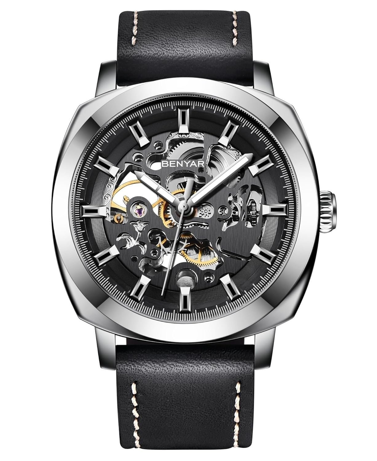 BENYAR Automatic Mechanical Skeleton Leather Strap Men's Watch - Image 2