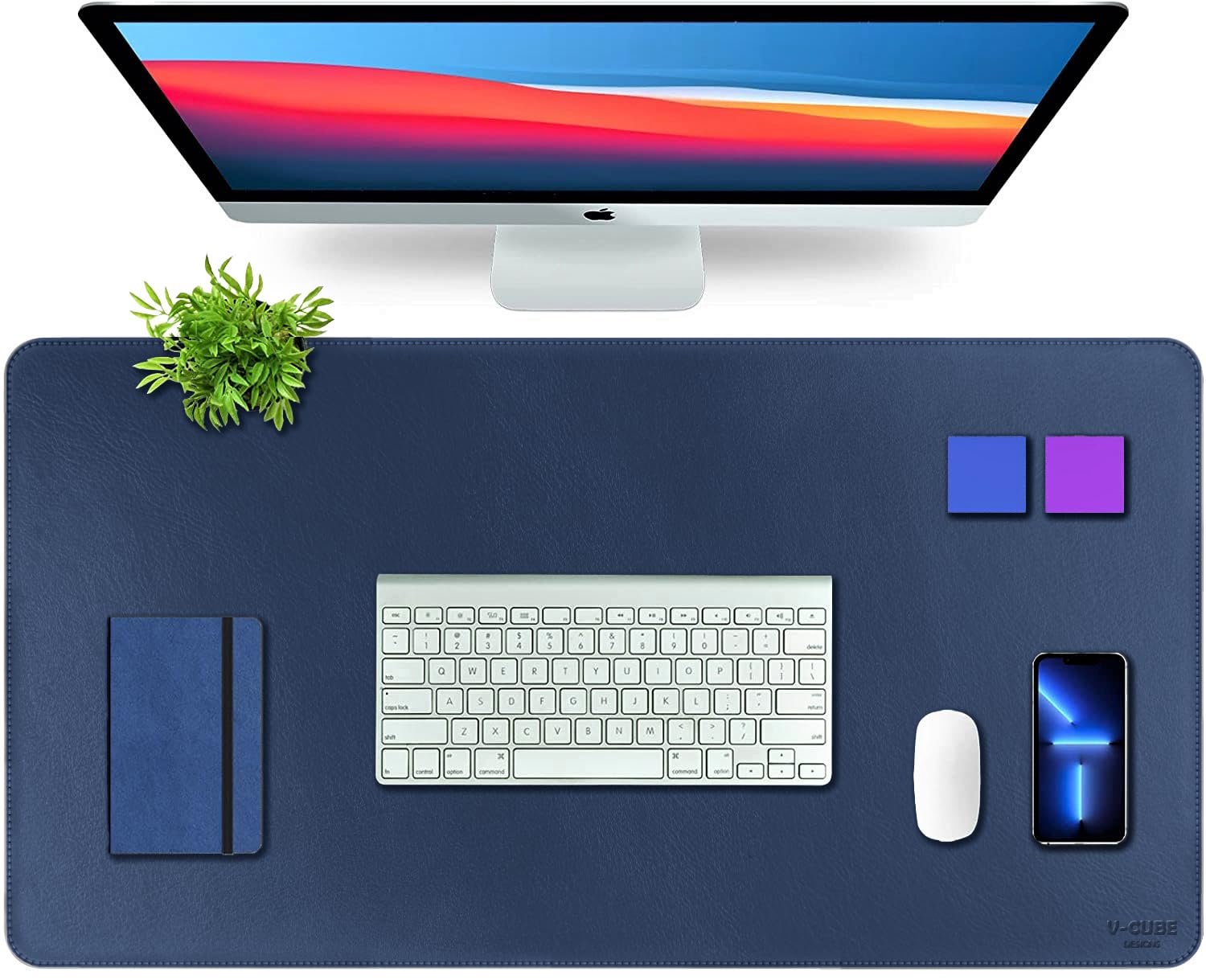 V-CUBE DESIGNS Premium Vegan Leather Desk Mat 90X45cm 2.4mm Thick&Padded|Laptop Mat/Extended Mouse Pad/Stitched, Reversible, Sturdy Deskspread with High Tear/Peel Strength|Anti-Slip,Splash-Proof|Blue - Image 2