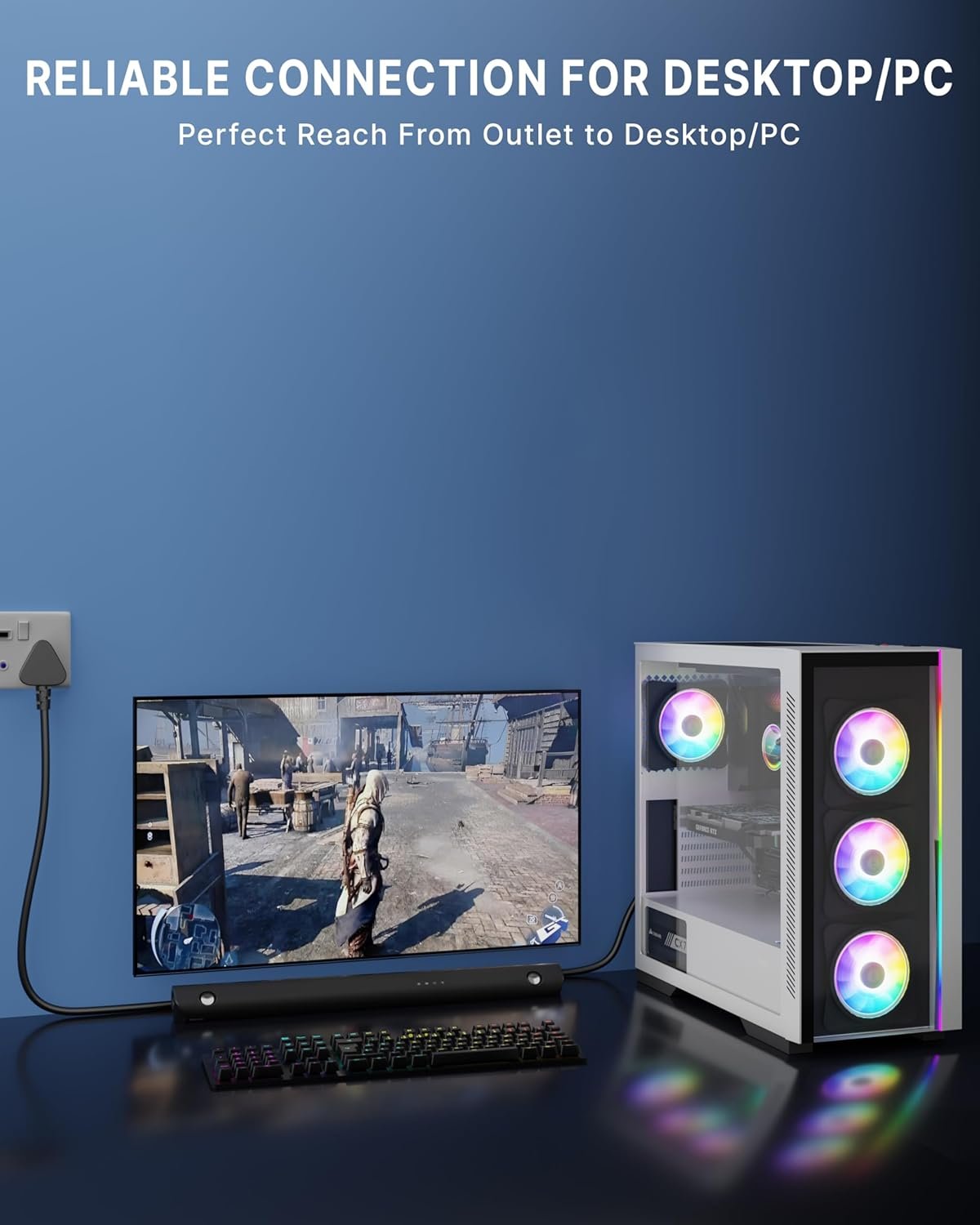 FEDUS 1 Meter Desktop PC Computer Power Cord, 2500 Watt IEC C13 Power Cable for Pc, 3 Pin Ac Wire Lead for SMPS Power Supply, Monitor, Printer, Electric Kettle, TV, All Gaming Computer - Image 5