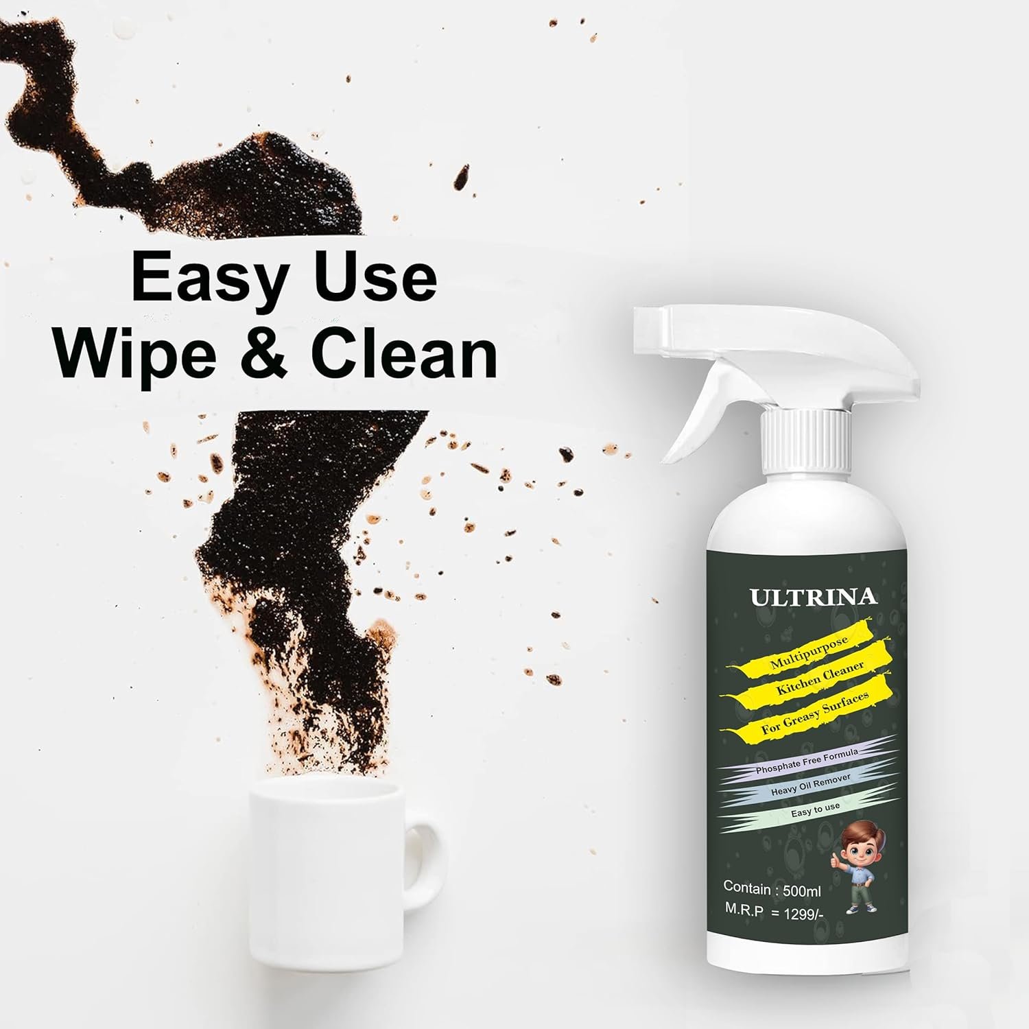 ULTRINA Kitchen Cleaner Spray | Non-Flammable & Nontoxic | Multi-Purpose Spray Suitable For All Kitchen Appliances & Surfaces, Gas Stove, Countertop, Tiles, Chimney, Exhaust Fan And Sink (500 ML) - Image 3