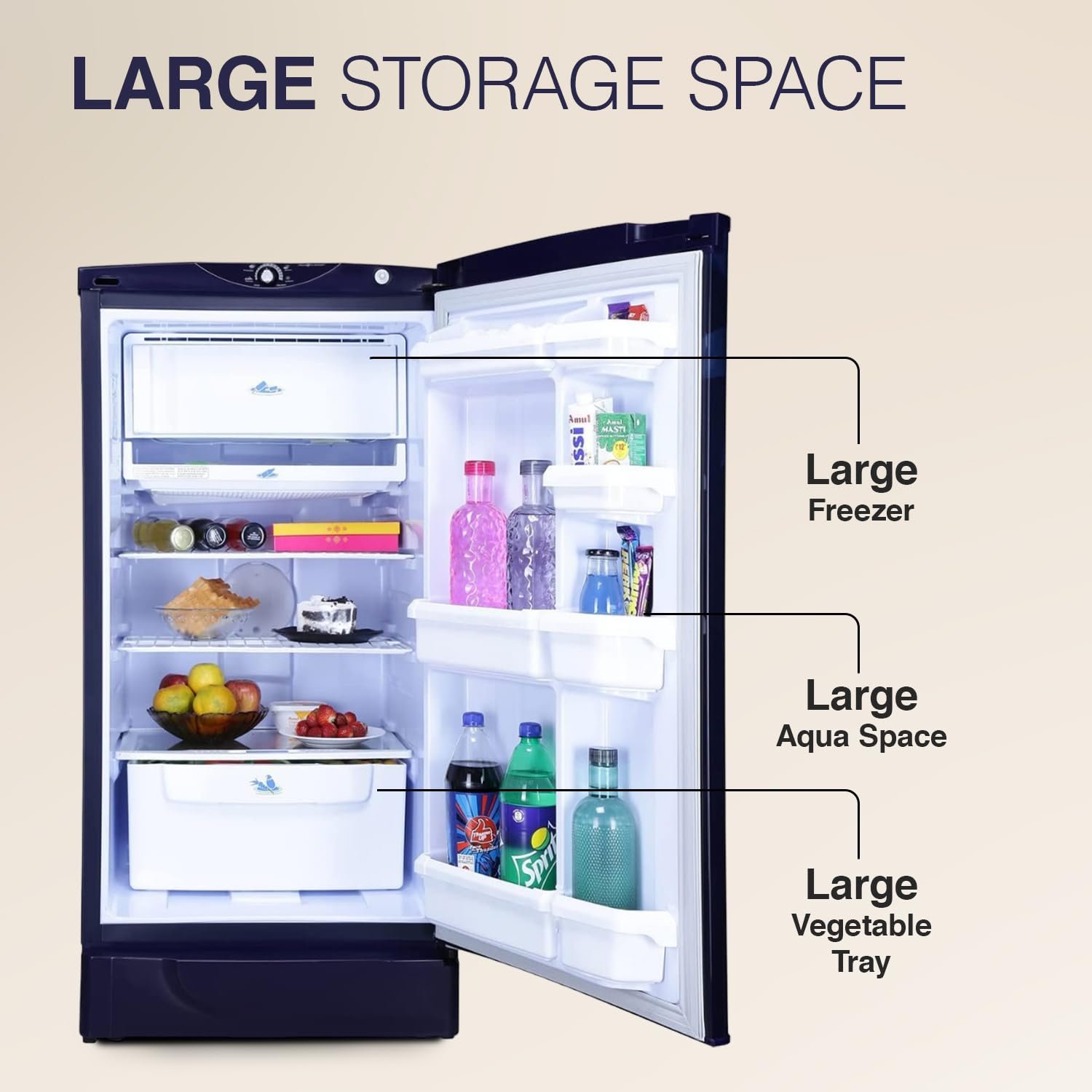 Godrej 180L 2Star Advanced Capillary Technology | Jumbo Vegetable Tray | Wired Shelves | 2.25L Bottle Space | Wide Shelf Space | Direct Cool Single Door Refrigerator (RD EDGE 205B WRF PP BL, Pep Blue) - Image 6