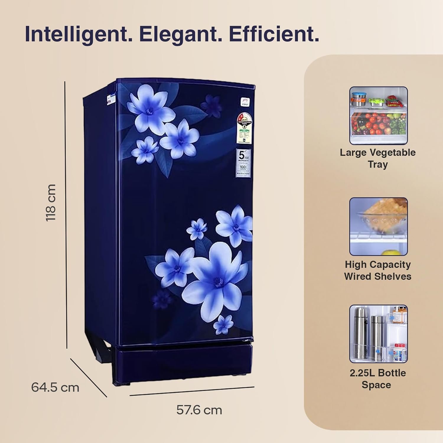 Godrej 180L 2Star Advanced Capillary Technology | Jumbo Vegetable Tray | Wired Shelves | 2.25L Bottle Space | Wide Shelf Space | Direct Cool Single Door Refrigerator (RD EDGE 205B WRF PP BL, Pep Blue) - Image 4