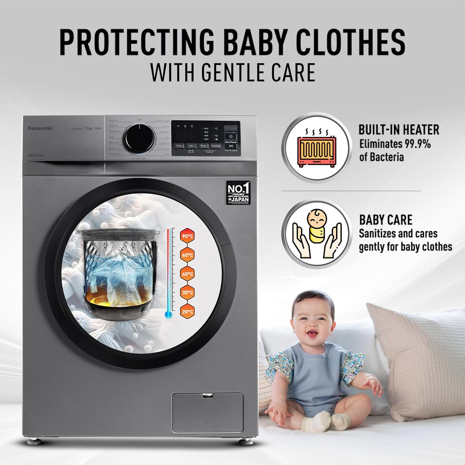 Panasonic 7 kg 5 Star Inverter Fully Automatic Front Loading Washing Machine with Built-In Heater (NA-147MH2L01, Dark Silver, 2024 Model) - Image 7