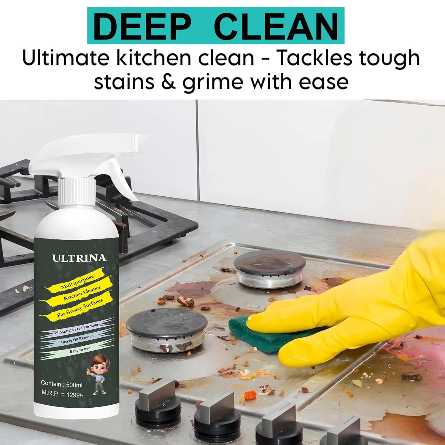 ULTRINA Kitchen Cleaner Spray | Non-Flammable & Nontoxic | Multi-Purpose Spray Suitable For All Kitchen Appliances & Surfaces, Gas Stove, Countertop, Tiles, Chimney, Exhaust Fan And Sink (500 ML) - Image 4