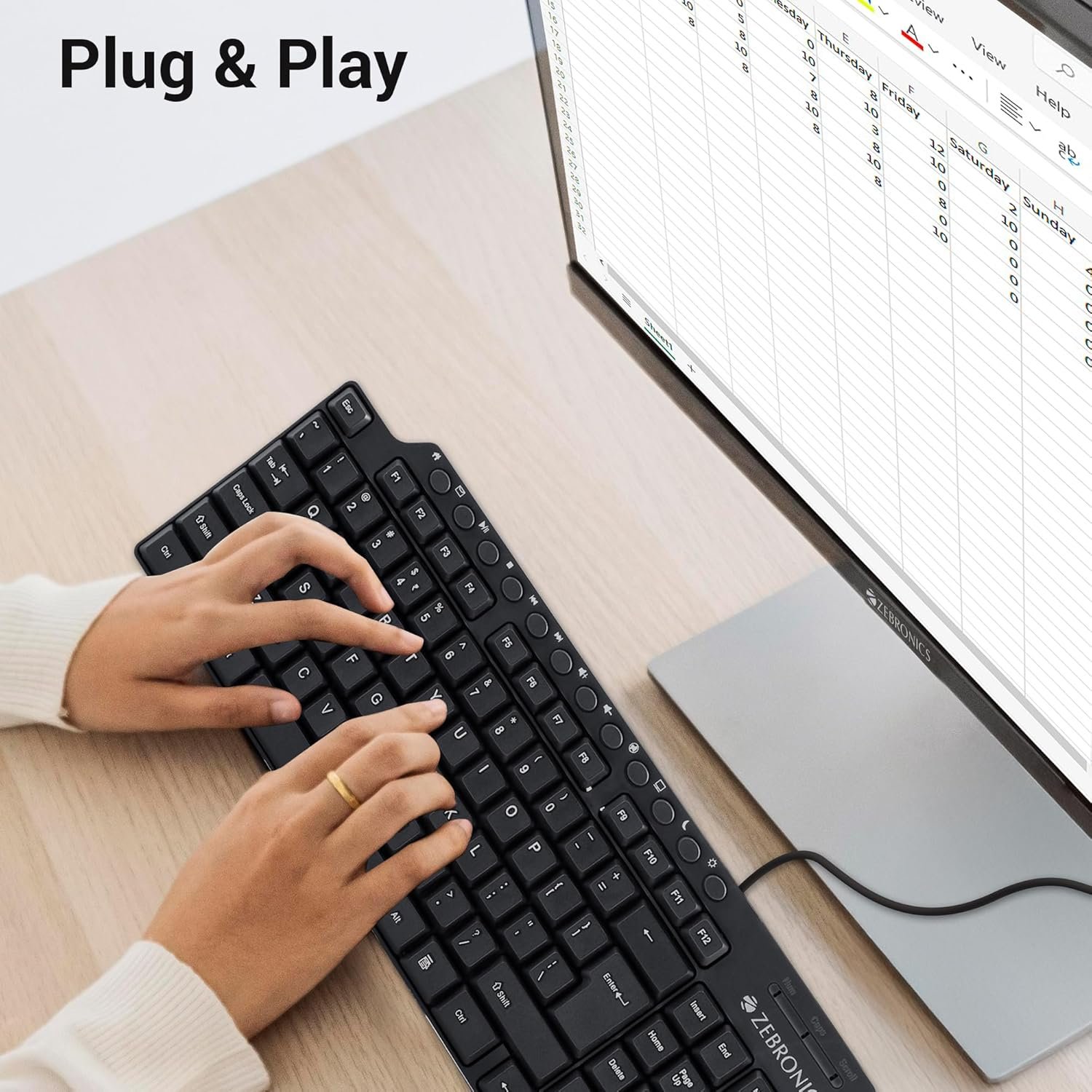 ZEBRONICS ZEB-KM2100 Multimedia USB Keyboard Comes with 114 Keys Including 12 Dedicated Multimedia Keys & with Rupee Key - Image 7